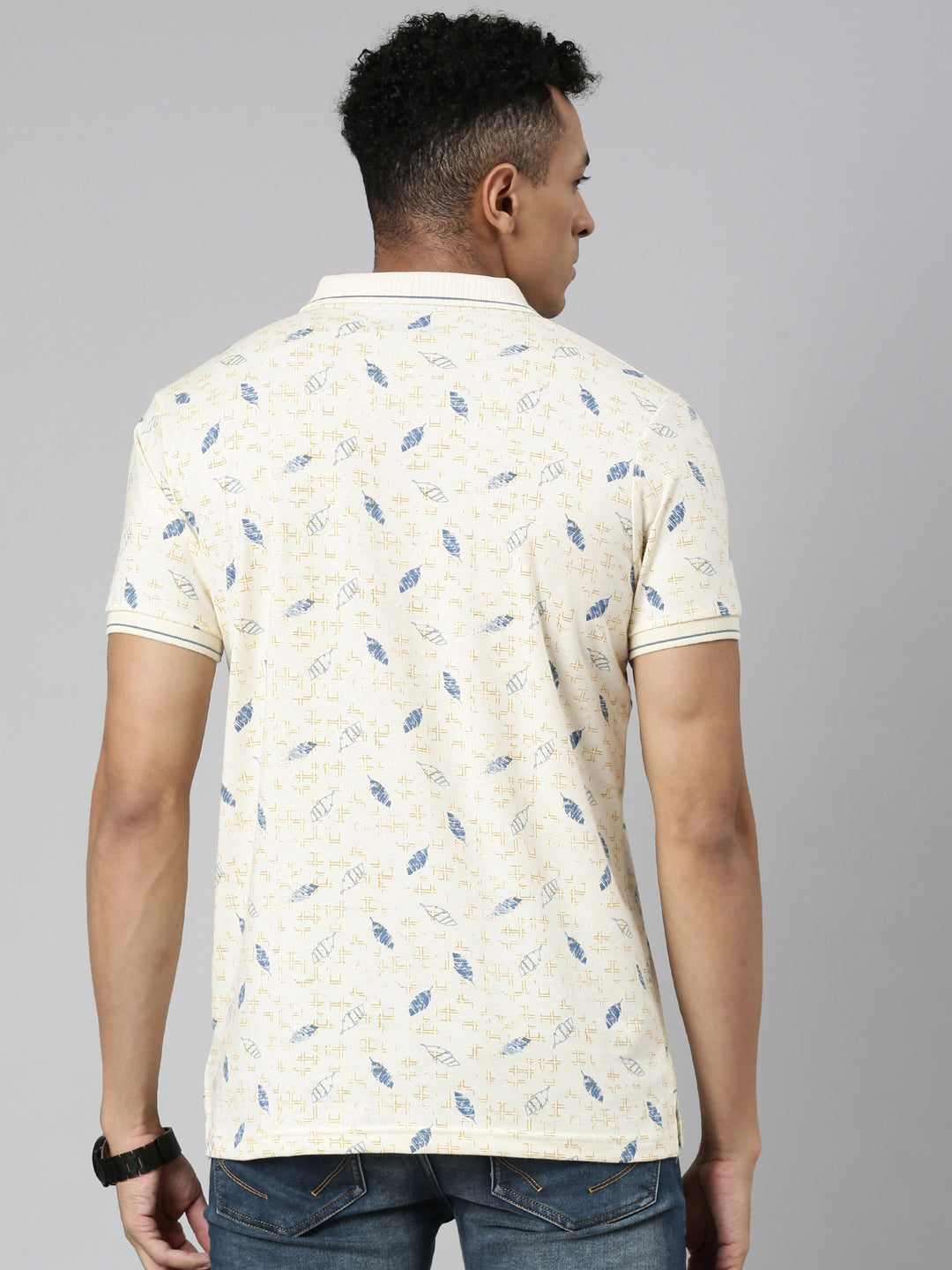 Classic Polo Men's Polo Neck Cotton Beige Slim Fit Printed T-Shirt | BELLO-256 B SF P