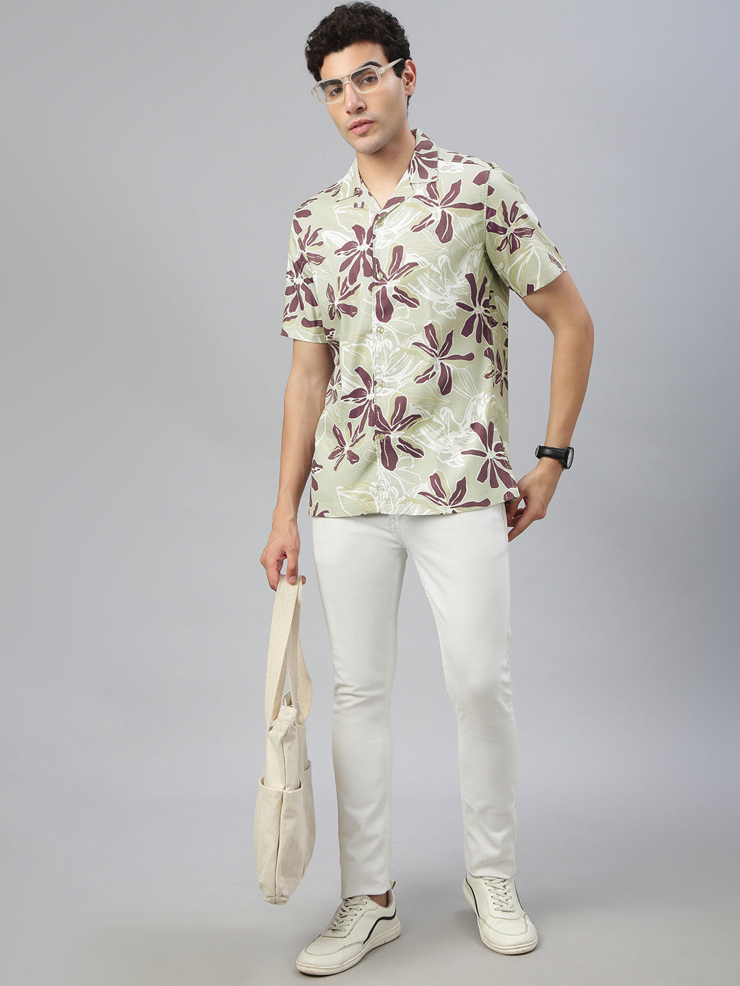 Classic Polo Men's Half Sleeve Lt.Green/Purple Polo Neck Slim Fit All Over Print Shirt||SQ1-GN-30 A-HS-PRT-SF