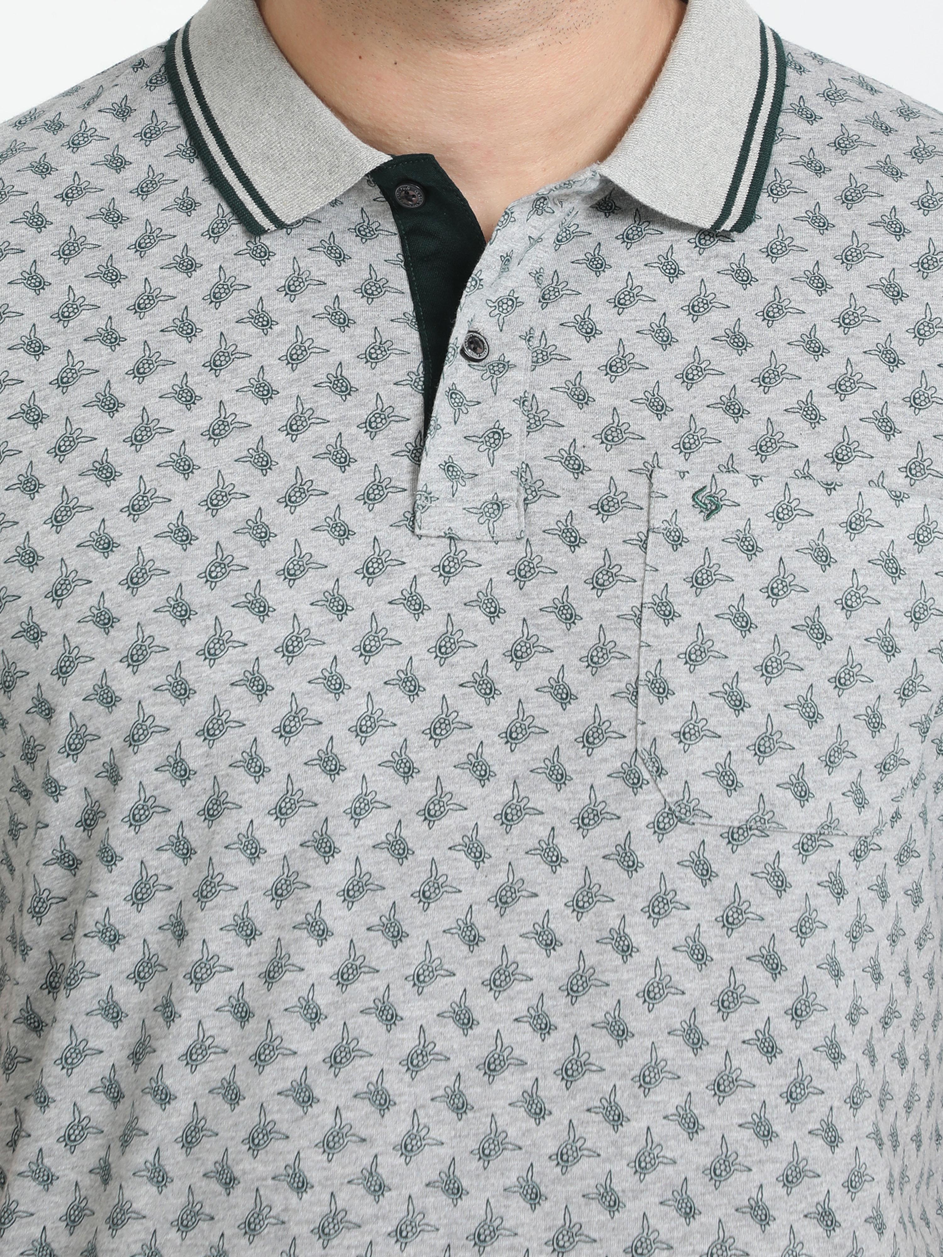 Classic Polo Mens Cotton Half Sleeves Floral Slim Fit Polo Neck Grey Color T-Shirt | Bello - 226 A Sf P