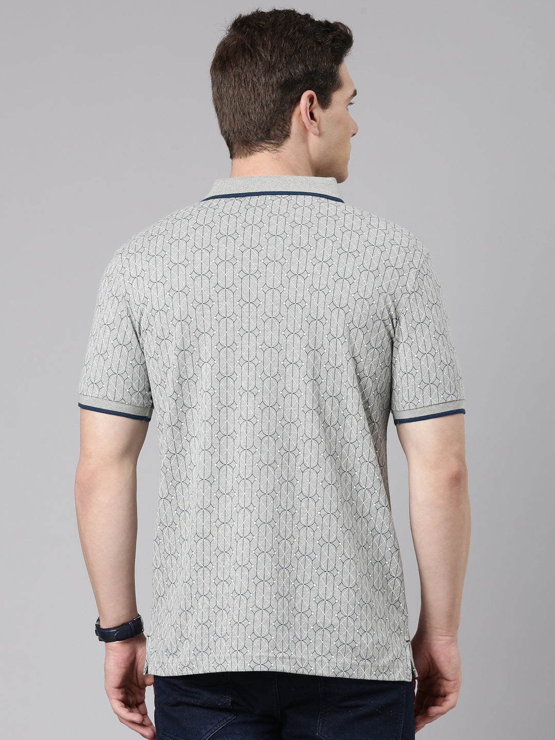 Classic Polo Men's Half Sleeve Grey Polo Neck Slim Fit All Over Print Cotton T-Shirt | BEAU - 290 B SF P