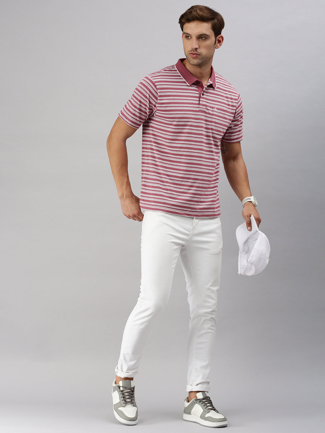 Classic Polo Men's Half Sleeve Dr.Pink/White Polo Neck Cotton Authentic Fit T Shirt | FEEDERS - 265 A AF P