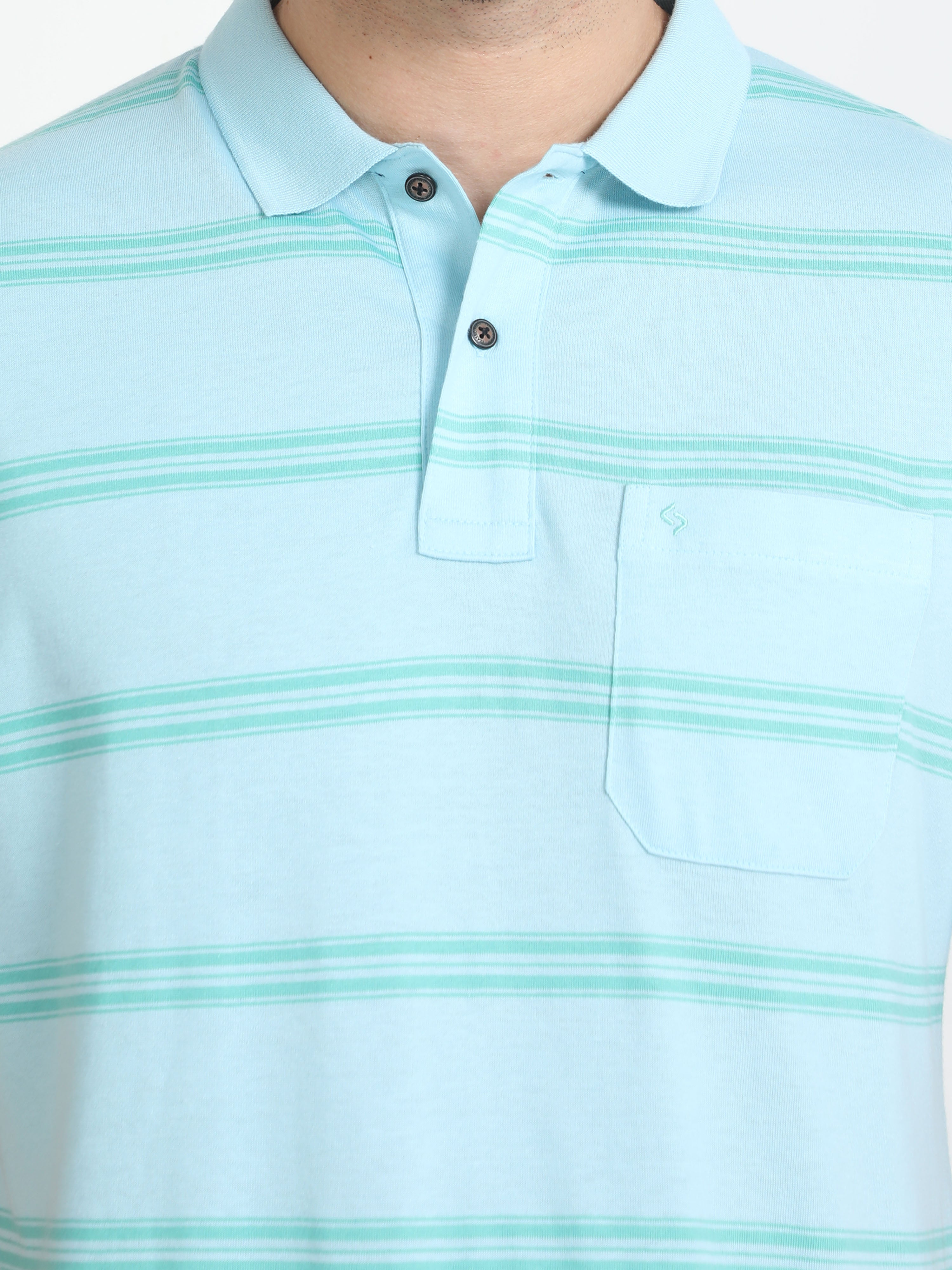 Classic Polo Mens Cotton Half Sleeves Striped Authentic Fit Polo Neck Aqua Color T-Shirt | Avon - 536 B Af P