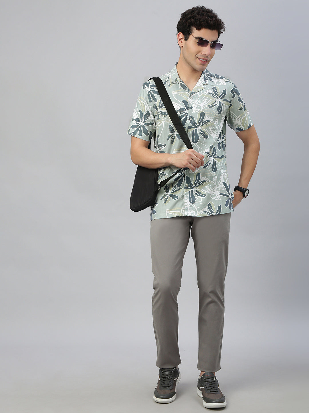 Classic Polo Men's Half Sleeve Lt.Green/Dark Teal Polo Neck Slim Fit All Over Print Shirt||SQ1-GN-30 B-HS-PRT-SF