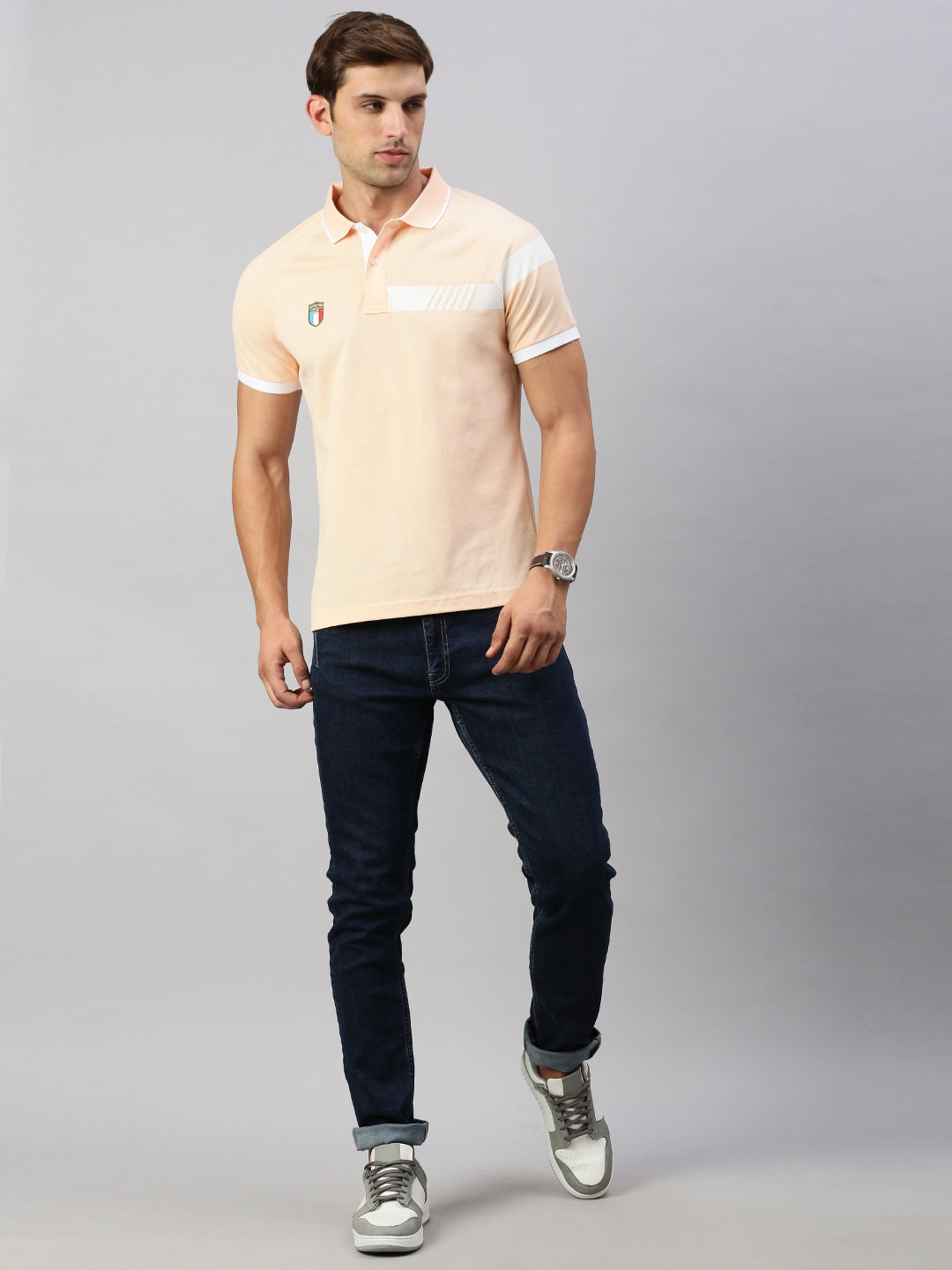 Classic Polo Men's Half Sleeve Light Orange Polo Neck Slim Fit Solid T-Shirt | GENX-POLO 27 B SF P
