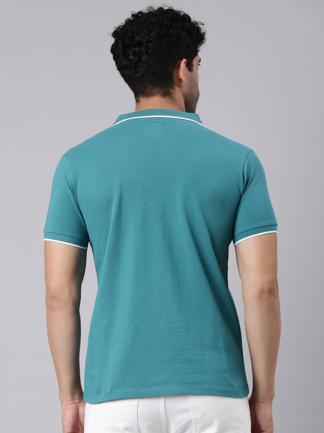 Classic Polo Men's Half Sleeve Teal Polo Neck Slim Fit Solid Cotton Blend T-Shirt | RAVE POLO - 02 B SF P
