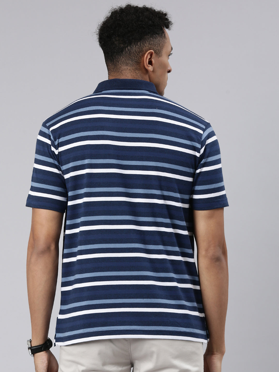 Classic Polo Men's Half Sleeve Navy/White Polo Neck Cotton Blend Authentic Fit T-Shirt | AVON - 575 A AF P