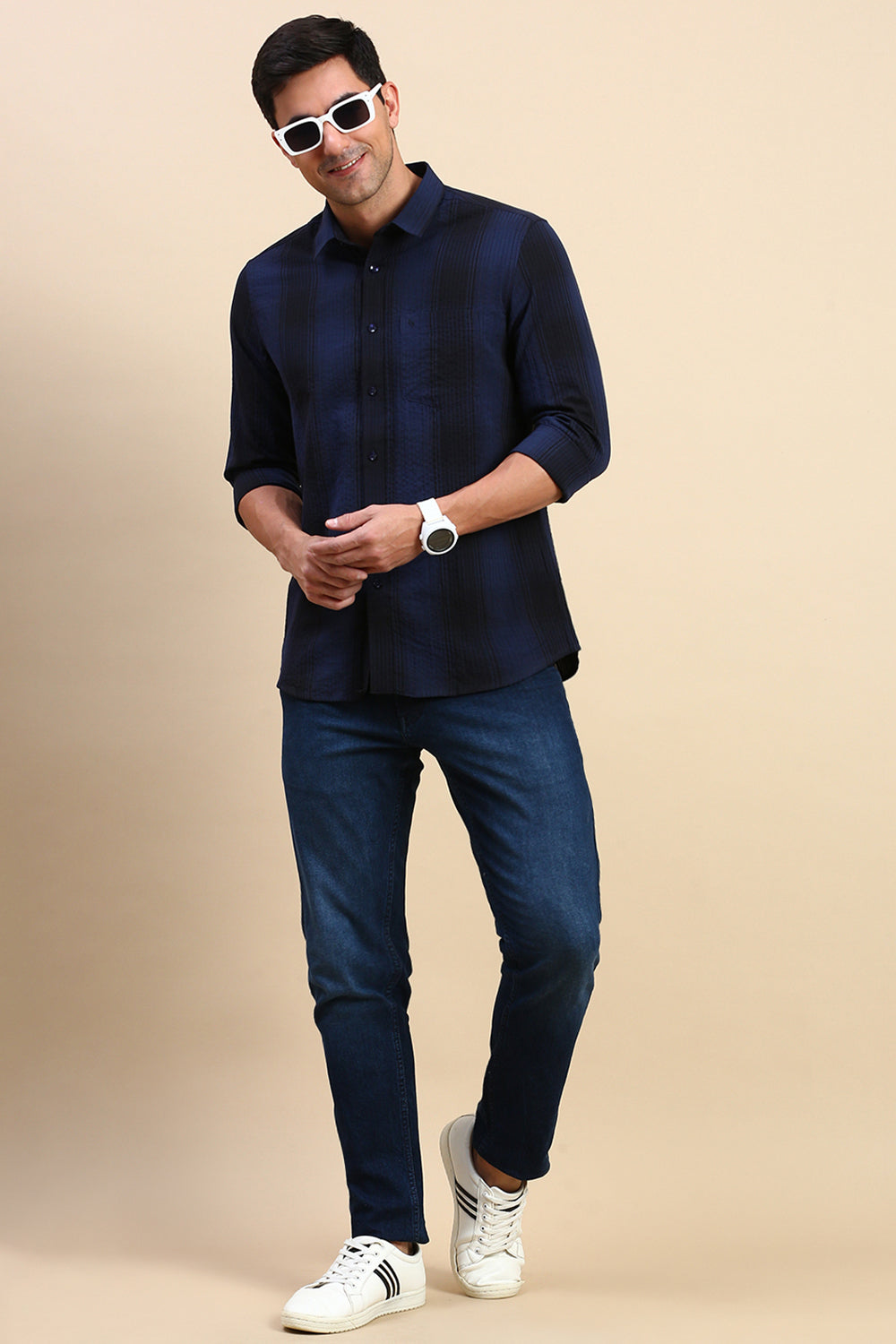 Classic Polo Men's Full Sleeve Blue/Black Polo Neck Slim Fit Checked Shirt | SP2-EL-20 A-FS-CHK-SF