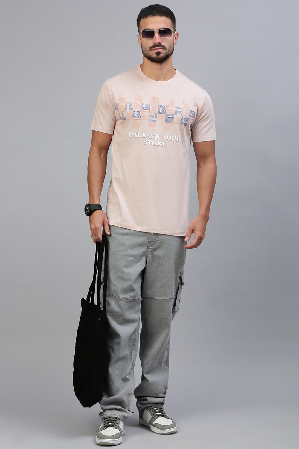 Classic Polo Men's Half Sleeve Beige Crew Neck Slim Fit Printed T-Shirt