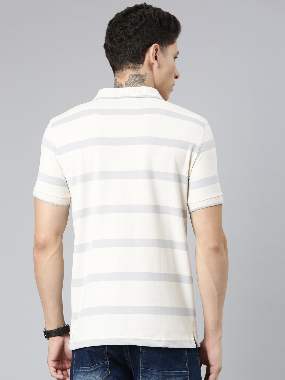 Classic Polo Mens Striped Lt.Yellow/Grey Polo Neck Slim Fit T-Shirt | CPEG - 323 A SF P