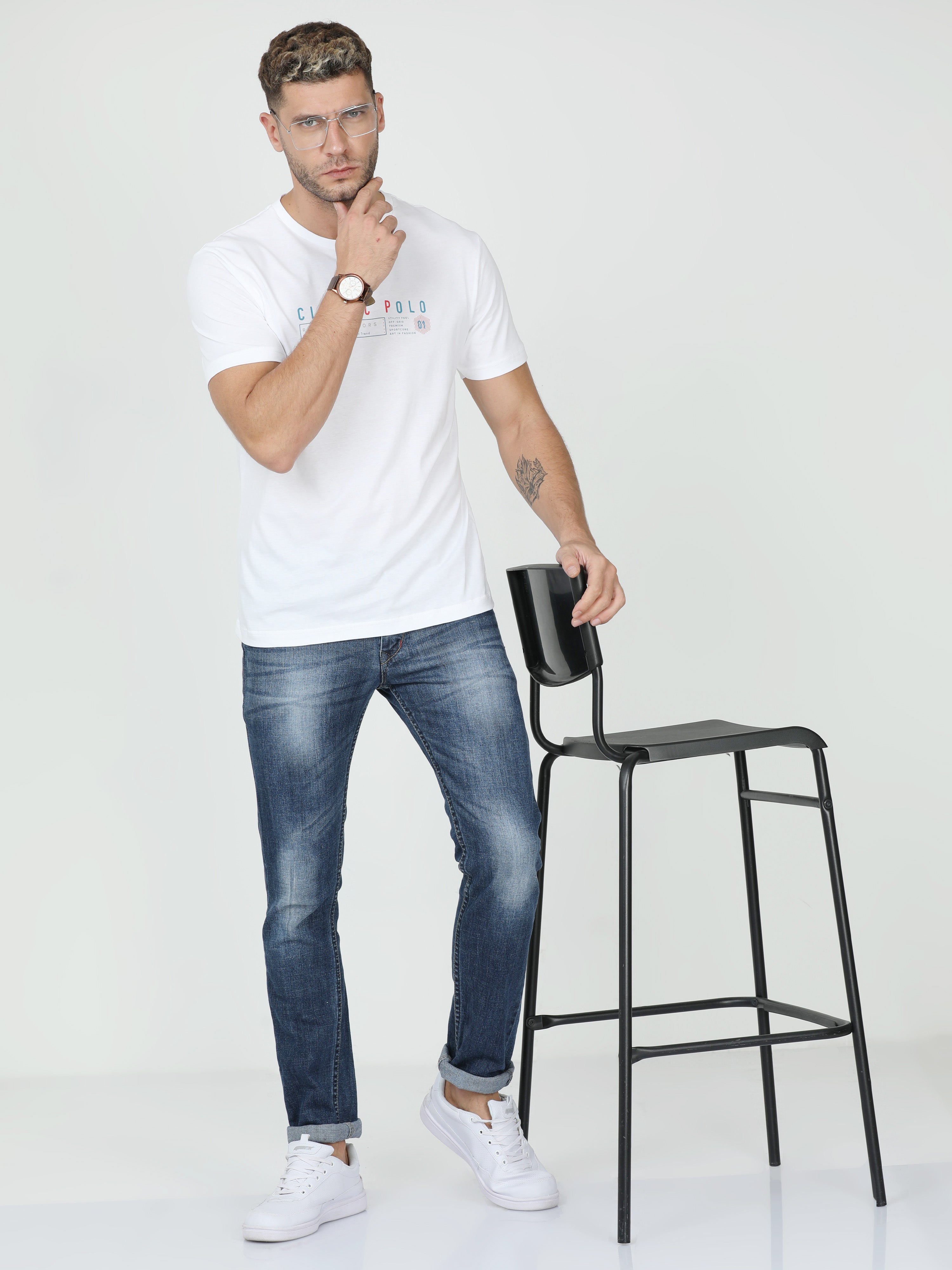 Classic Polo Mens Cotton Half Sleeve Printed Slim Fit Crew Neck Multi Color T Shirt | Toy-Trio-902 SF