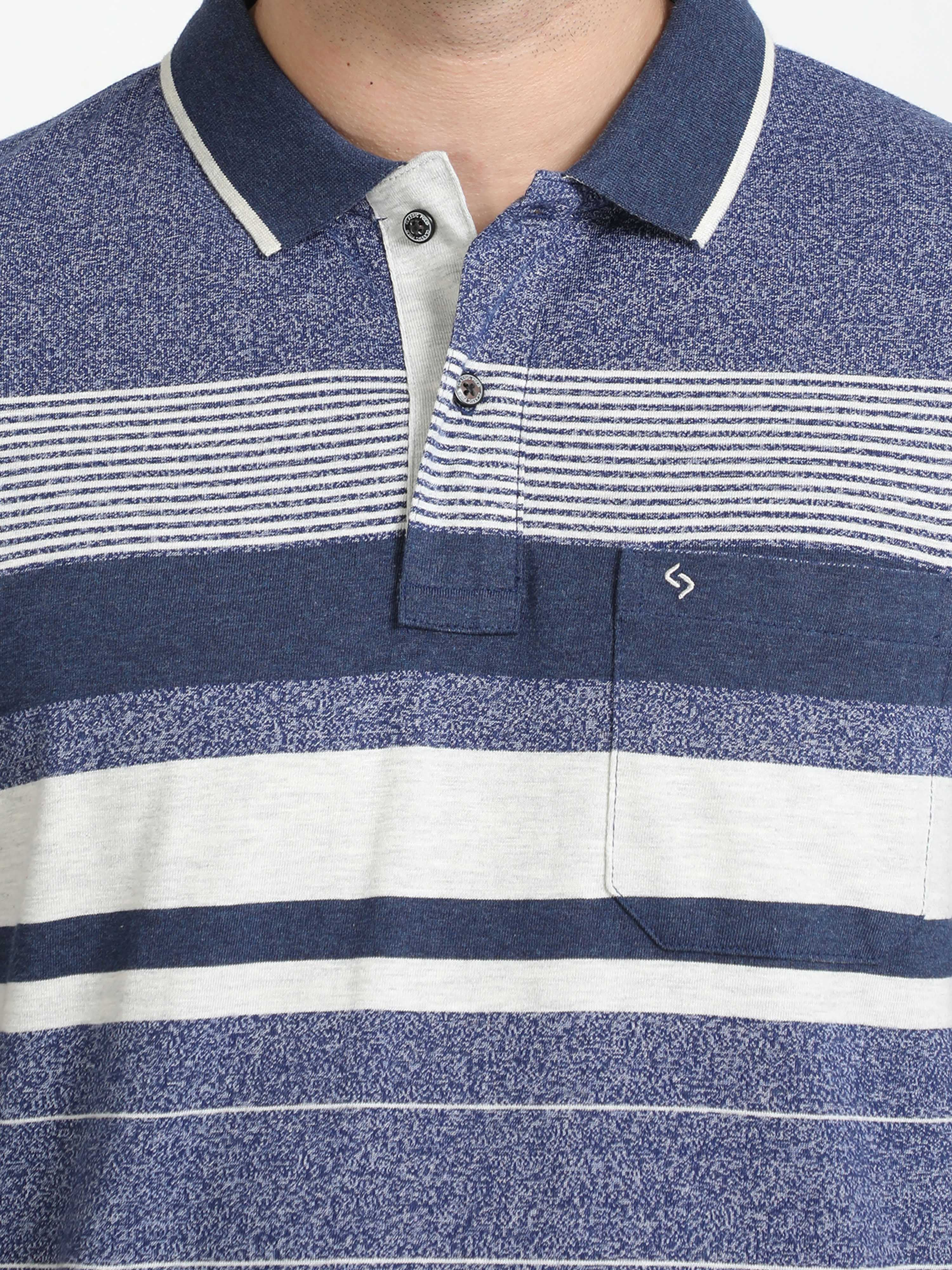 Classic Polo Mens Cotton Half Sleeves Striped Authentic Fit Polo Neck Blue Color T-Shirt | Mel - 245 A Af P