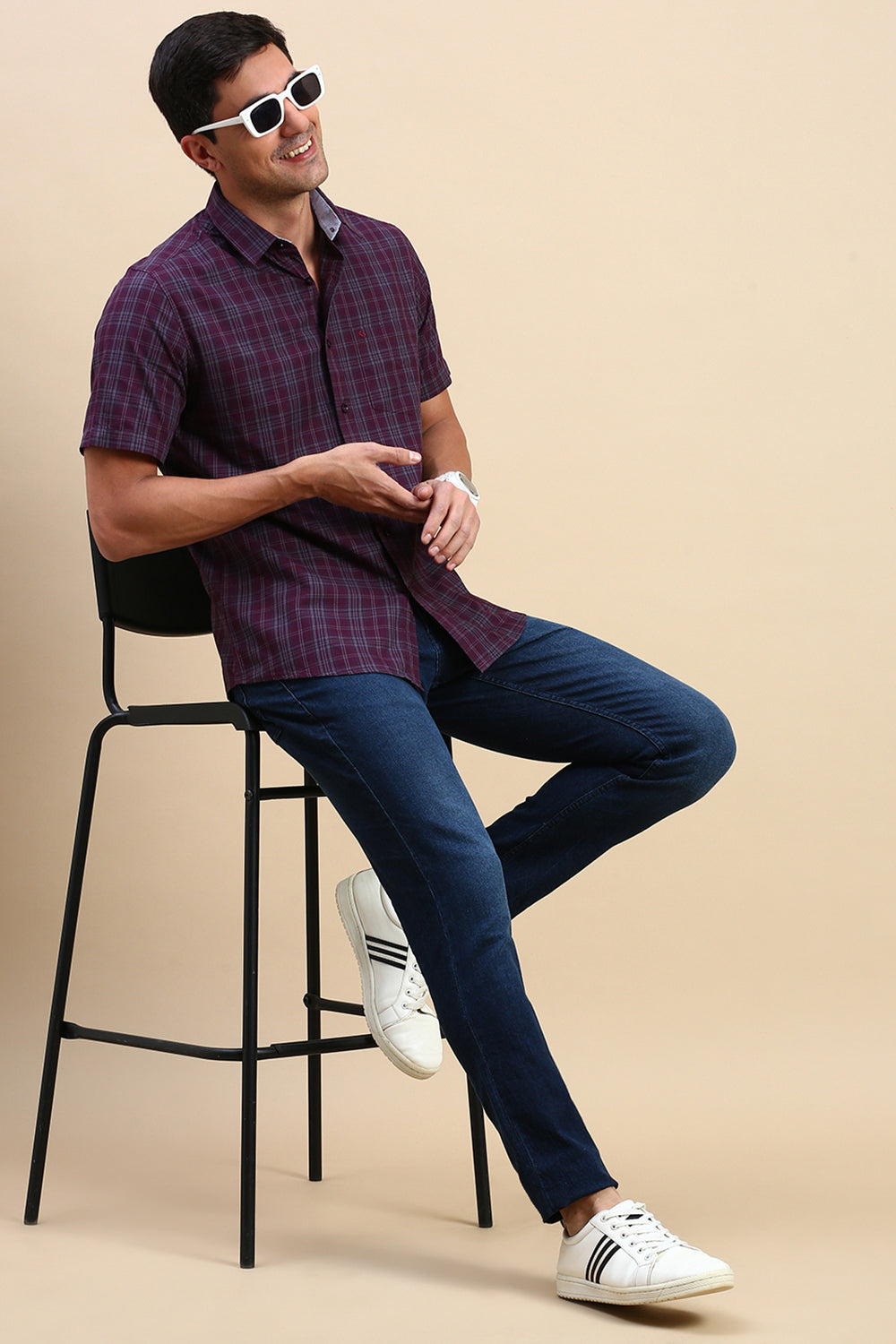 Classic Polo Men's Half Sleeve Maroon Polo Neck Slim Fit Checked Shirt | SP2-CL-78 B-HS-CHK-SF