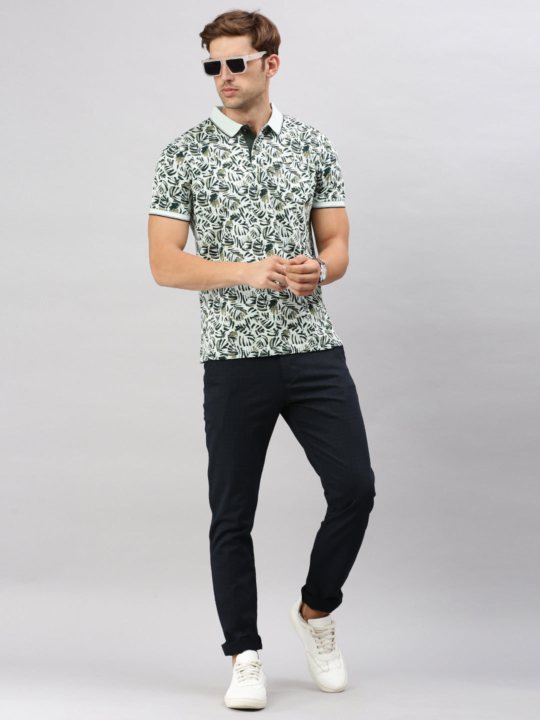 Classic Polo Men's Printed Green Cotton Slim Fit Half Sleeve T-Shirt | BELLO - 296 B SF P