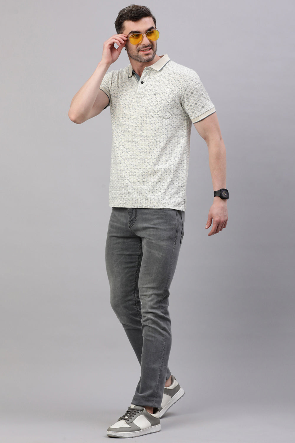 Classic Polo Men's Half Sleeve Beige Polo Neck Slim Fit All-Over Print T-Shirt