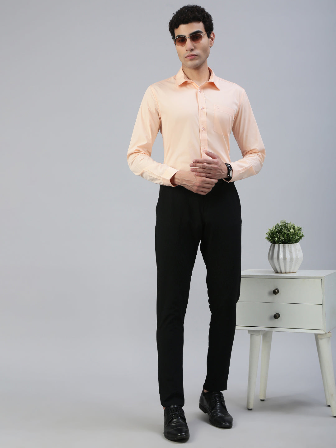 Classic Polo Men's Full Sleeve Lt.Peach Polo Neck Slim Fit Solid Shirt||TOY-NEXGEN-PEACH SF FS