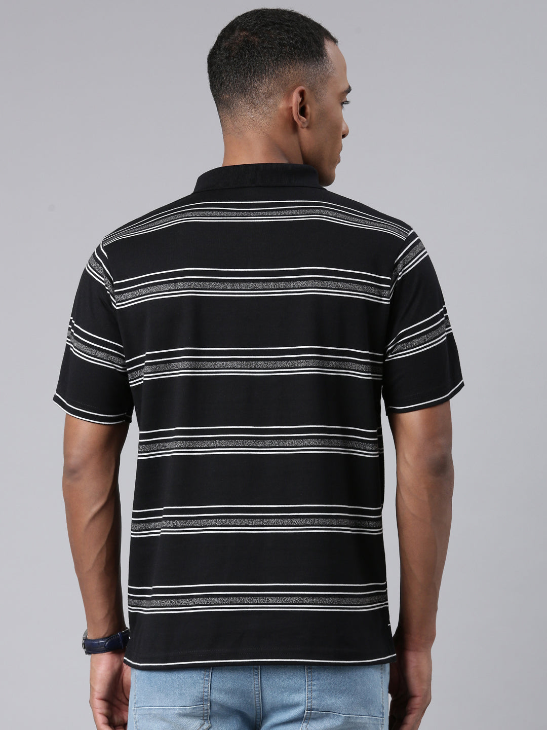 Classic Polo Mens Striped Black Polo Neck Authentic Fit T-Shirt | AVON - 560 B AF P