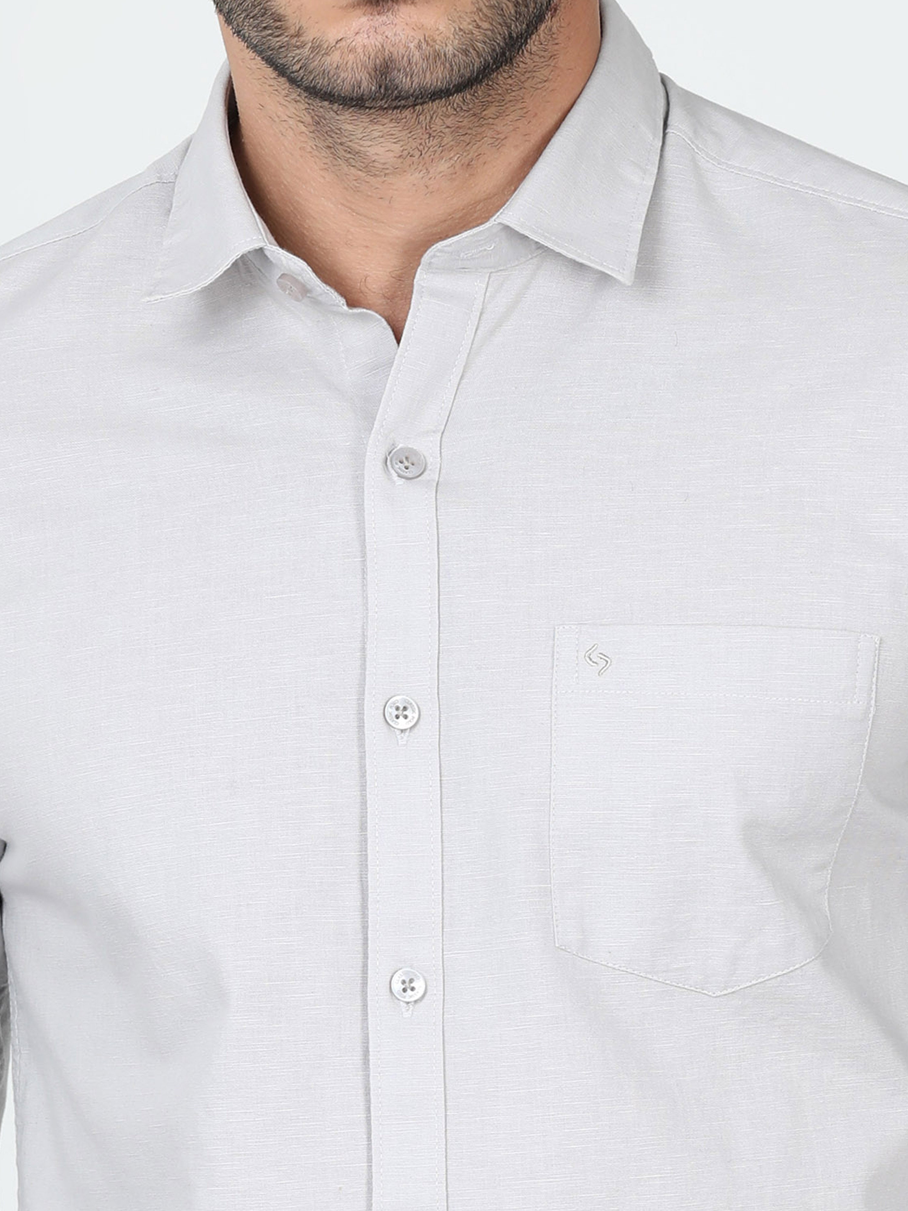 Classic Polo Mens Linen Cotton Full Sleeve Slim Fit Polo Neck Grey Color Woven Shirt | Linen - 26 A-FS-SLD-SF