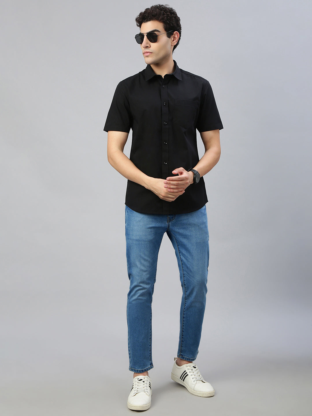 Classic Polo Men's Blue Slim Fit Solid Denim||CPDQ1-25-M.BLU-AF