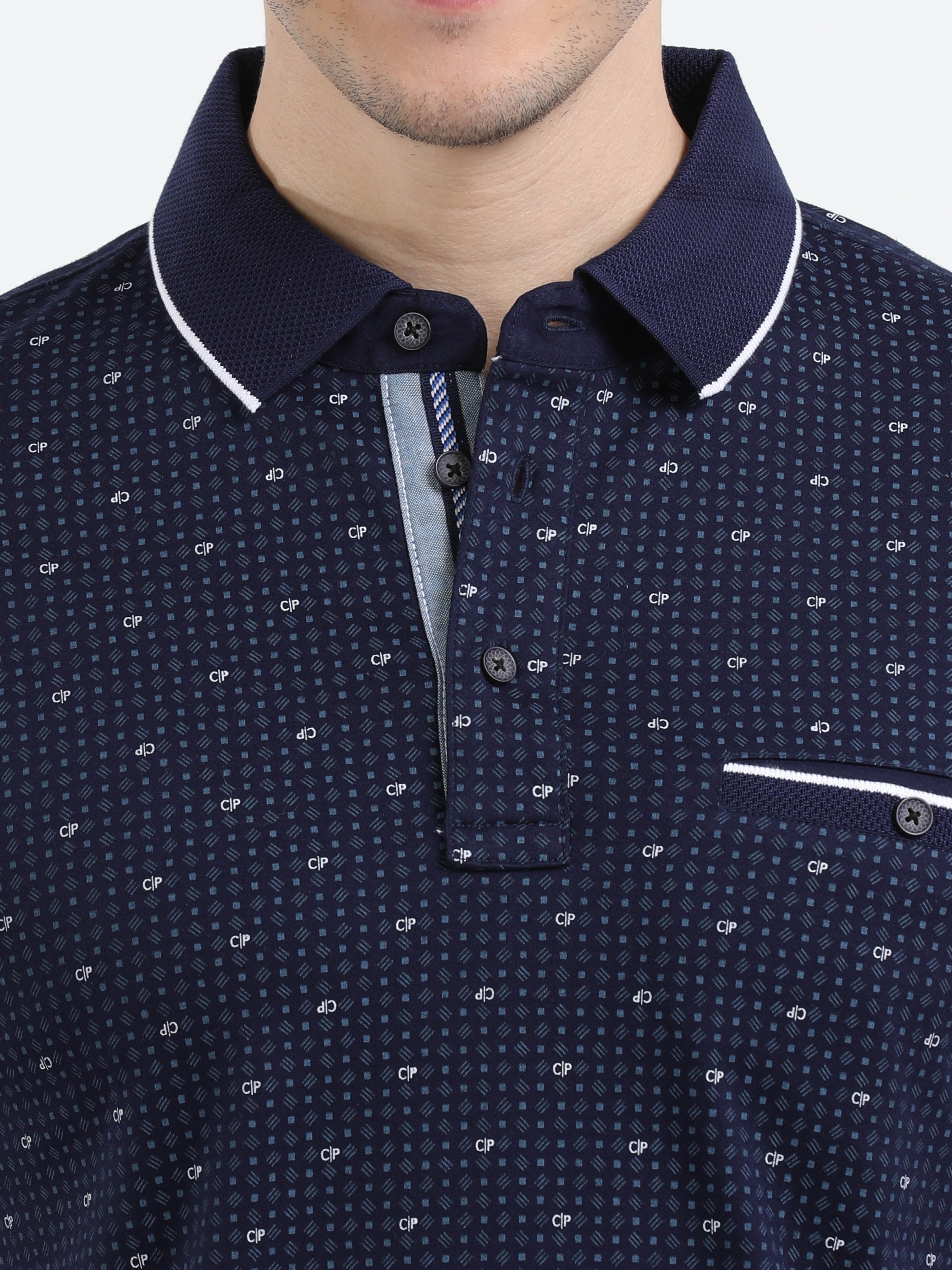 Classic Polo Mens Cotton Half Sleeves Printed Slim Fit Polo Neck Navy Color T-Shirt | Prm - 787 A Sf P