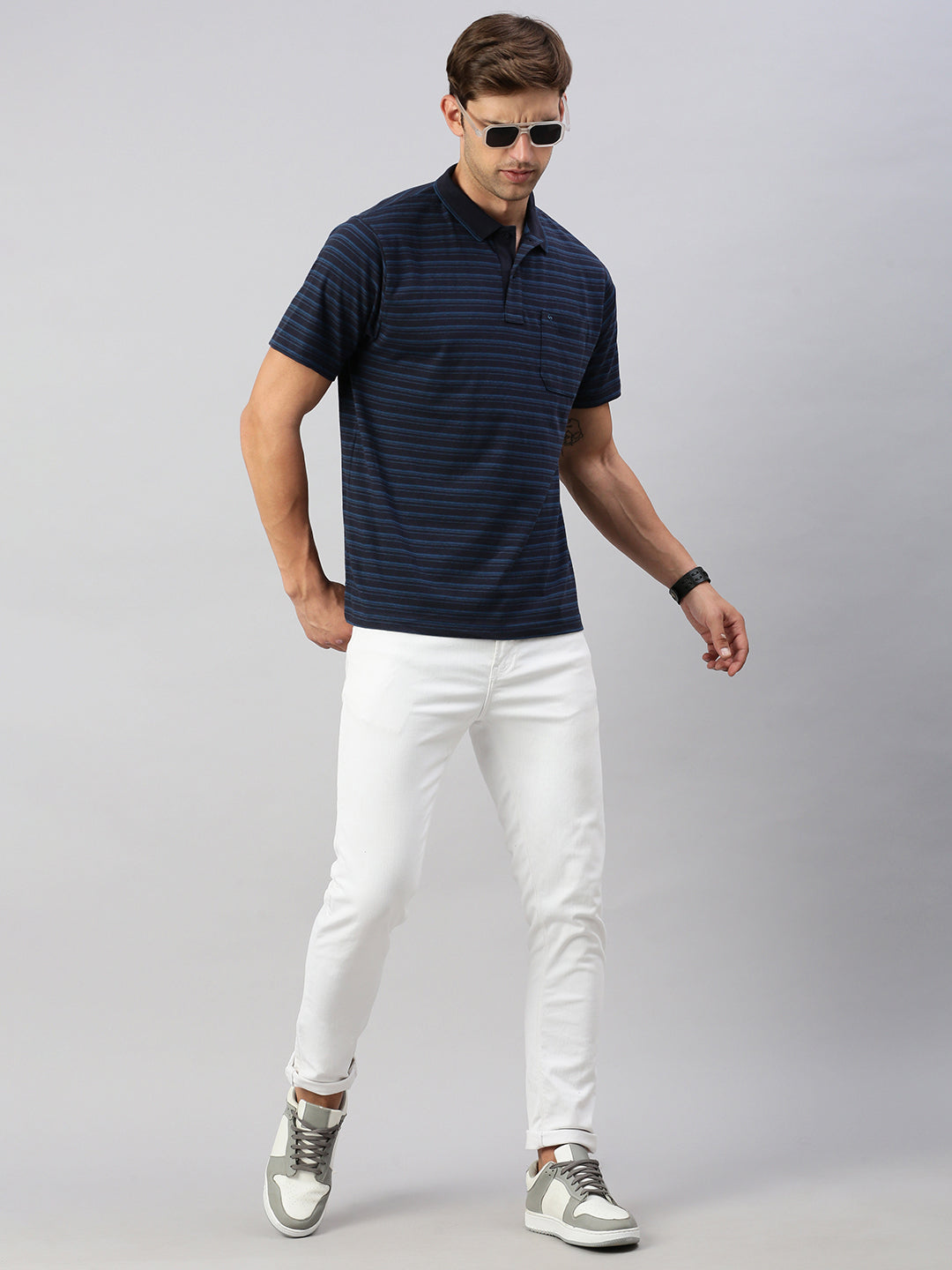 Classic Polo Men's Half Sleeve Navy Blue Polo Neck Cotton Authentic Fit T Shirt | FEEDERS - 264 B AF P