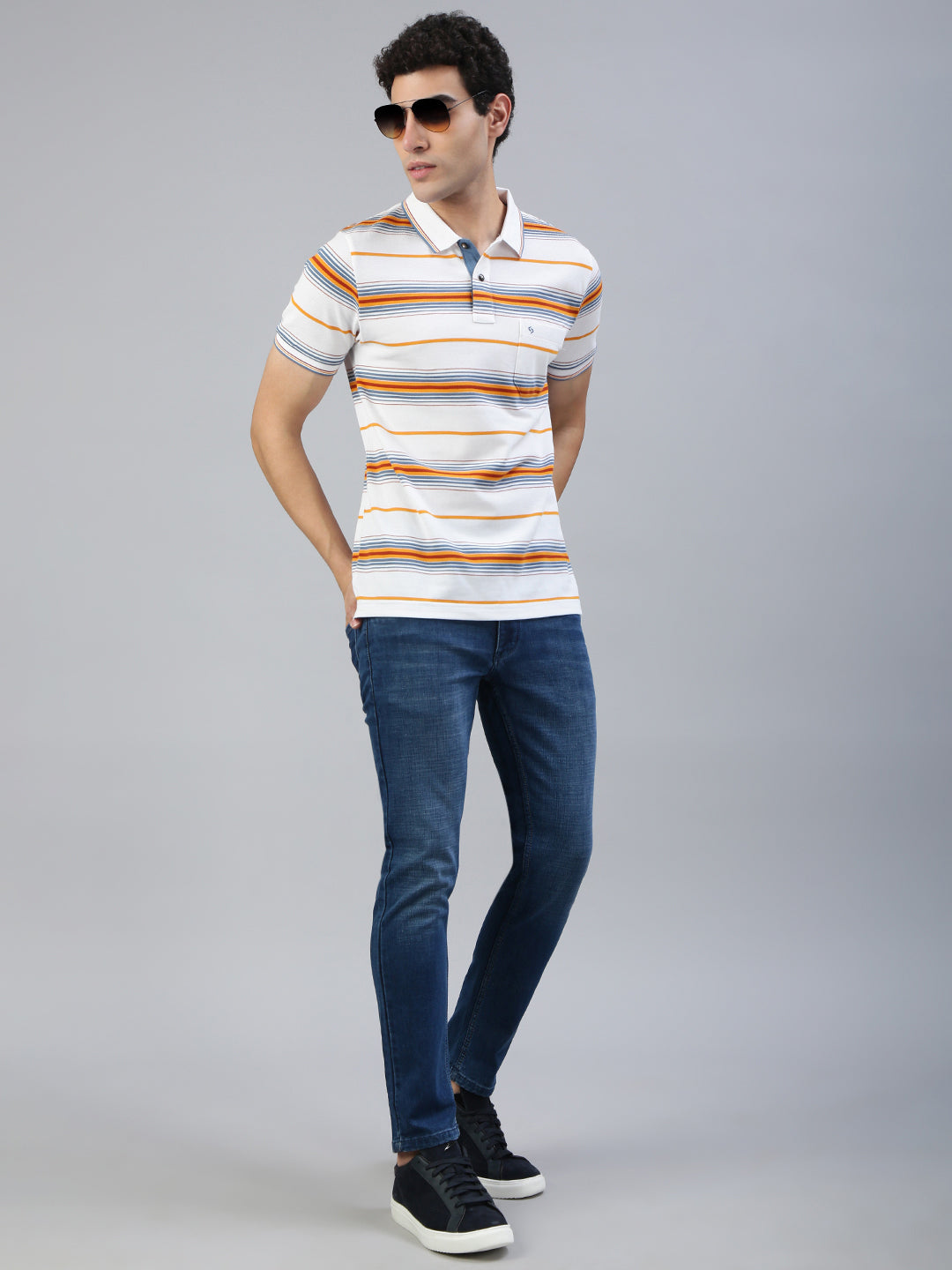 Classic Polo Men's Half Sleeve Multicolor Polo Neck Slim Fit Striped T-Shirt||ADORE - 236 A SF P