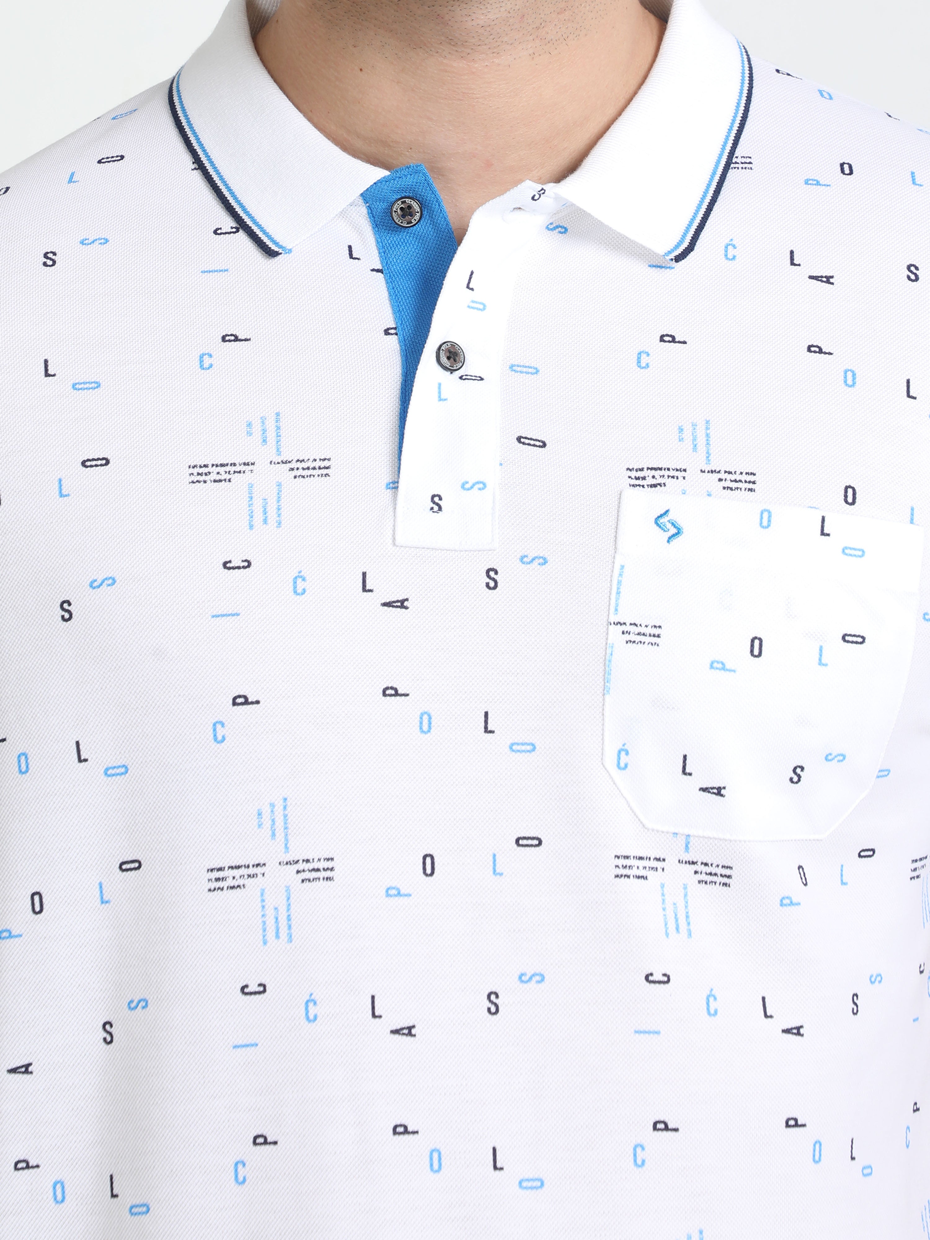 Classic Polo Mens Pure Cotton Half Sleeves Printed Slim Fit Polo Neck White Color T-Shirt | Beau - 212 A Sf P