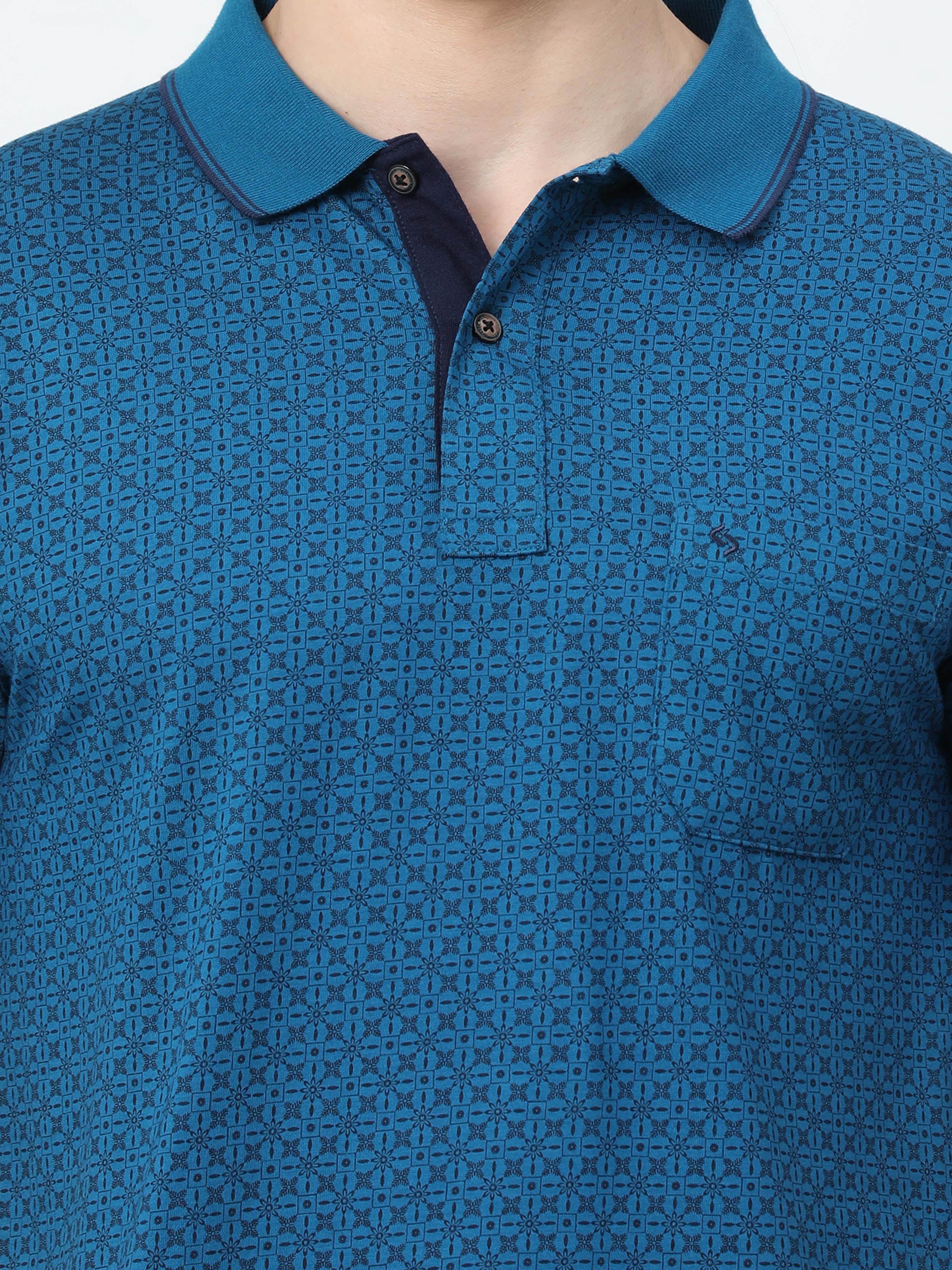 Classic Polo Mens Cotton Half Sleeves Floral Slim Fit Polo Neck Blue Color T-Shirt | Bello - 219 B Sf P