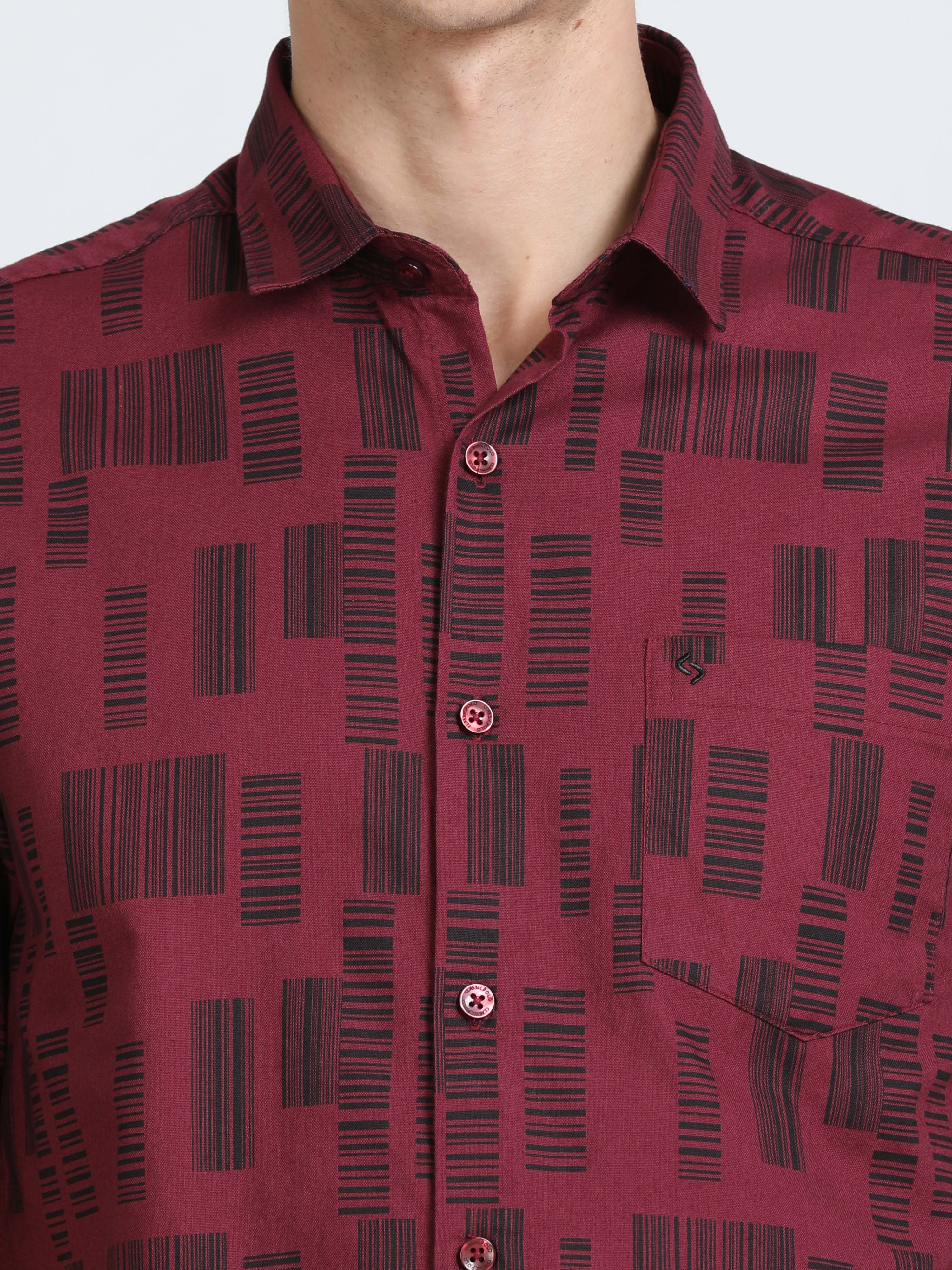 Classic Polo Mens Pure Cotton Half Sleeves Printed Slim Fit Polo Neck Maroon Color Woven Shirt | So2-162 A-Hs-Prt-Sf