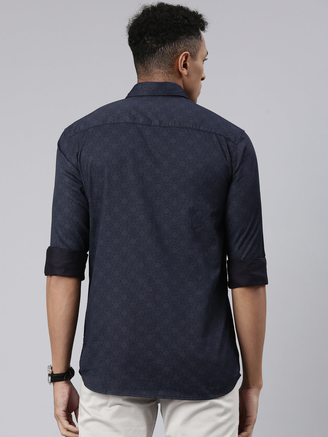 Classic Polo Men's Full Sleeve Dark Grey Polo Neck Cotton Slim Fit Casual Shirt | SP2-147-PRT-SF FS