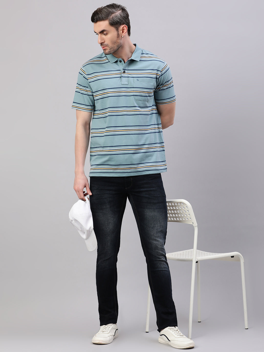 Classic Polo Men's Half Sleeve Multicolor Polo Neck Authentic Fit Striped T-Shirt||AVON - 608 B AF P