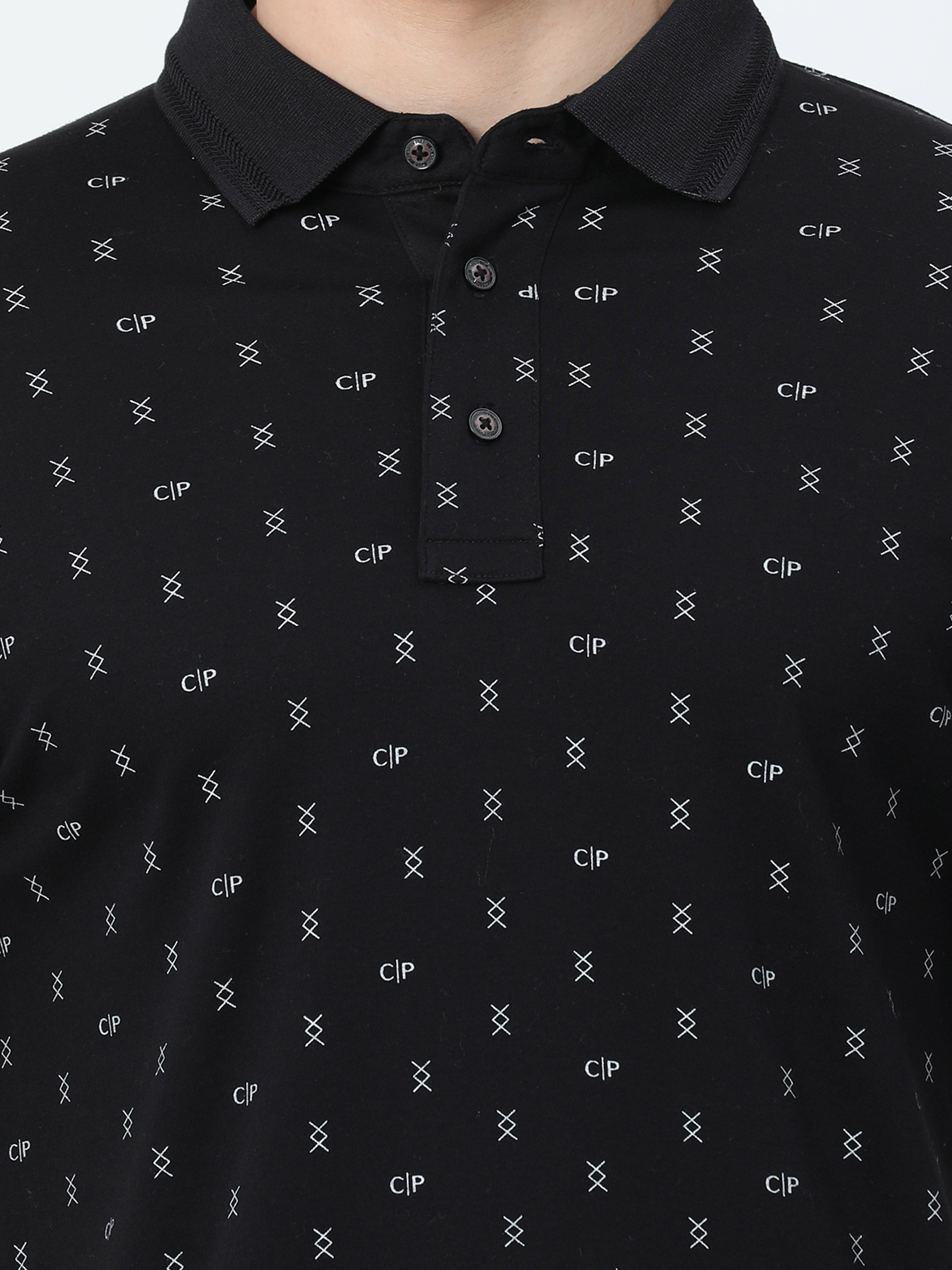 Classic Polo Mens Cotton Half Sleeves Printed Slim Fit Polo Neck Black Color T-Shirt | Prm - 788 A Sf P