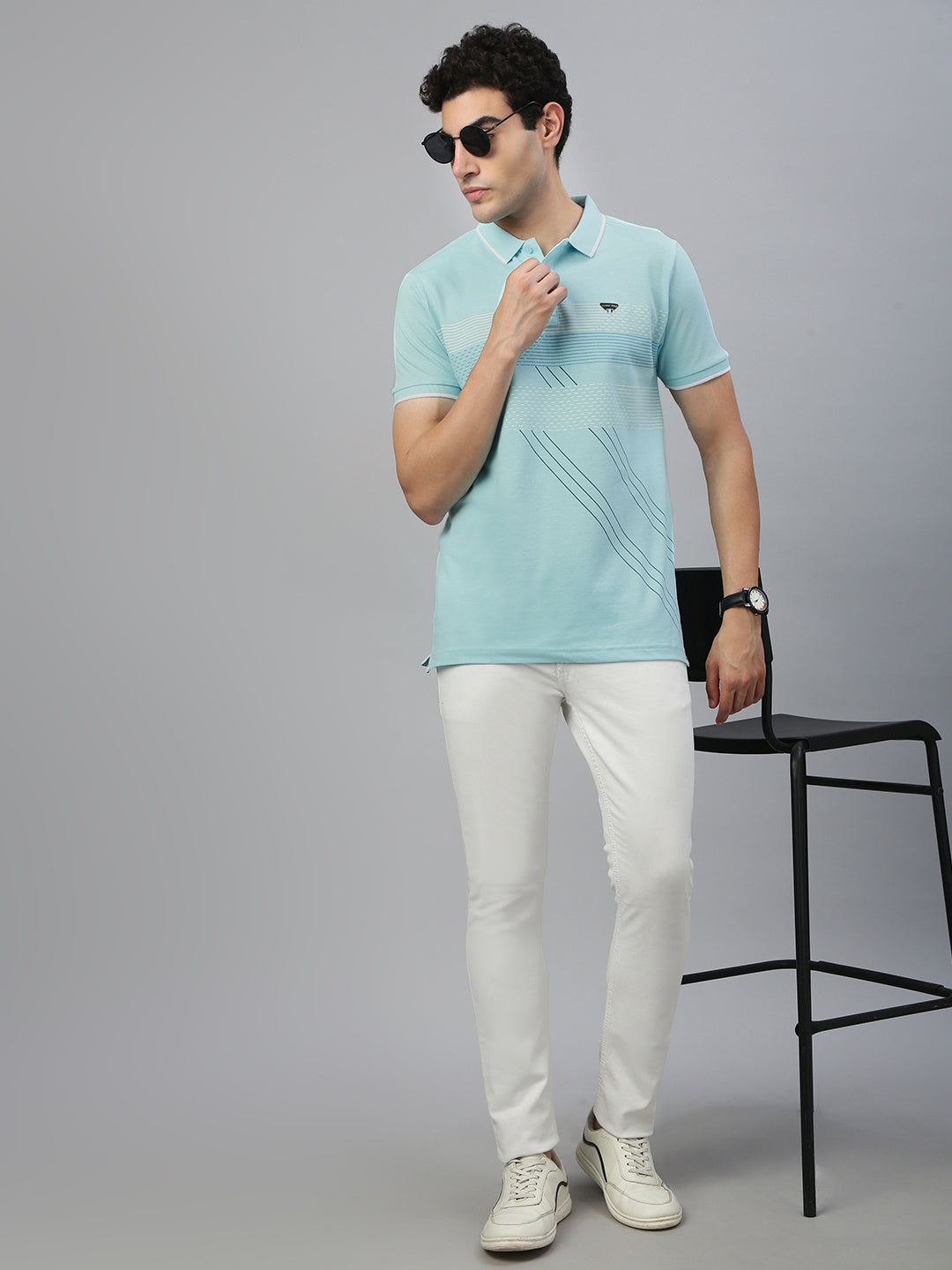 Classic Polo Men's Half Sleeve Lt.Green Polo Neck Slim Fit Printed T-Shirt||RAY POLO - 01 B SF P