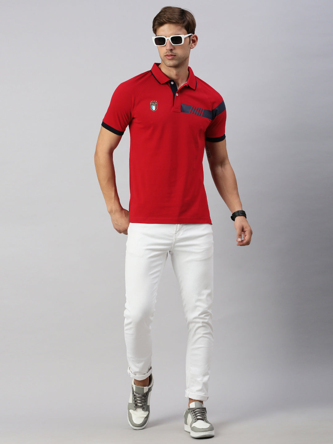 Classic Polo Men's Half Sleeve Red Polo Neck Slim Fit Solid T-Shirt | GENX-POLO 27 A SF P