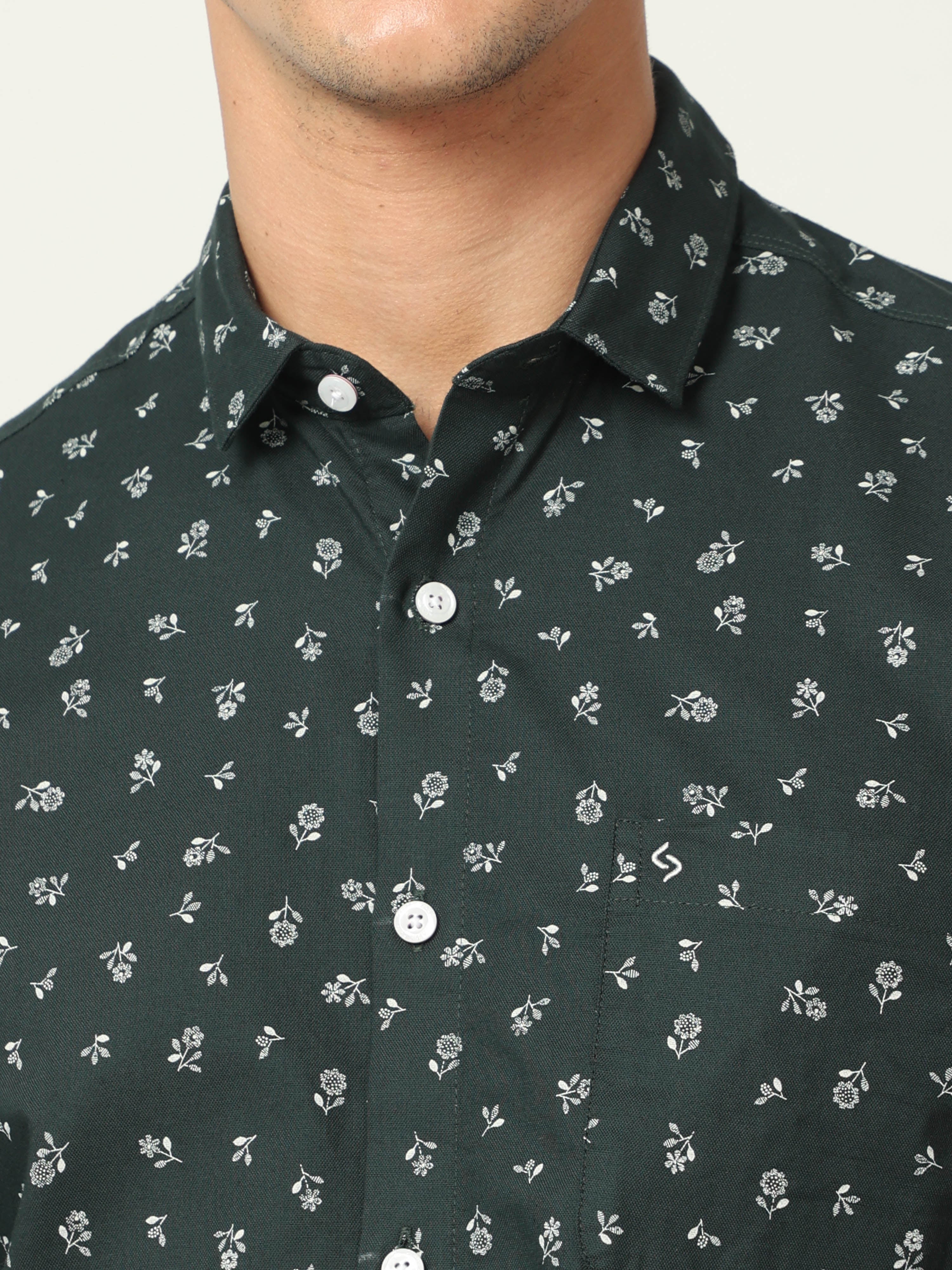 Classic Polo Mens Cotton Full Sleeve Printed Slim Fit Polo Neck Black Color Woven Shirt | SO1-172 A-FS-PRT