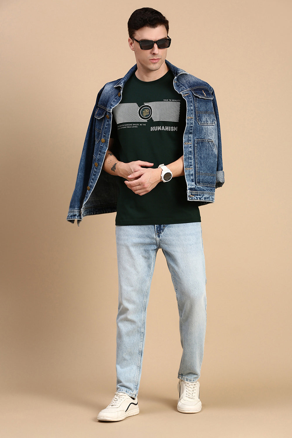 Classic Polo Men's Half Sleeve Dark Green Crew Neck Slim Fit Printed T-Shirt | BALENO - 608 B SF C