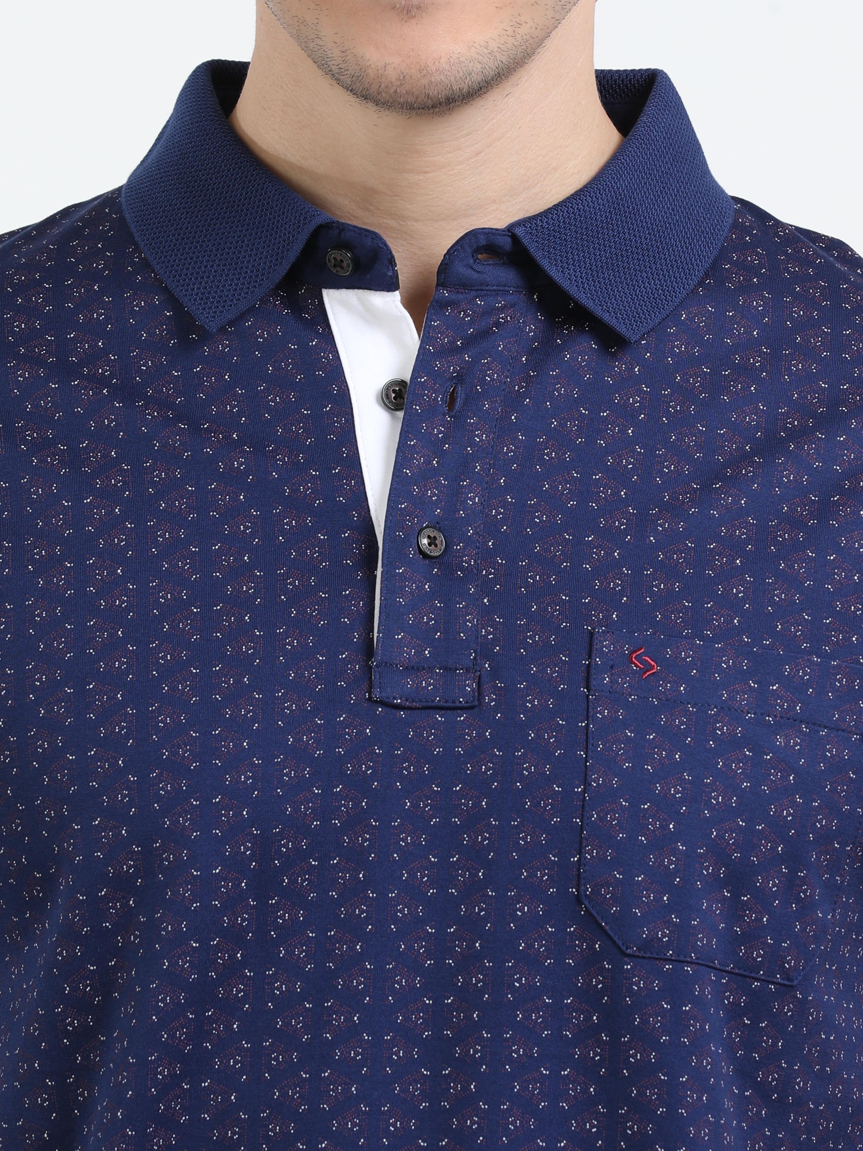 Classic Polo Mens Cotton Half Sleeves Printed Slim Fit Polo Neck Royal Blue Color T-Shirt | Scant - 35 A Sf P
