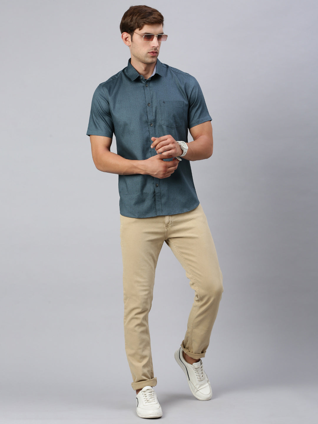 Classic Polo Men's Half Sleeve Dark Teal Slim Fit Solid Casual Shirt | SP2-CL-11 B-HS-PRT-SF
