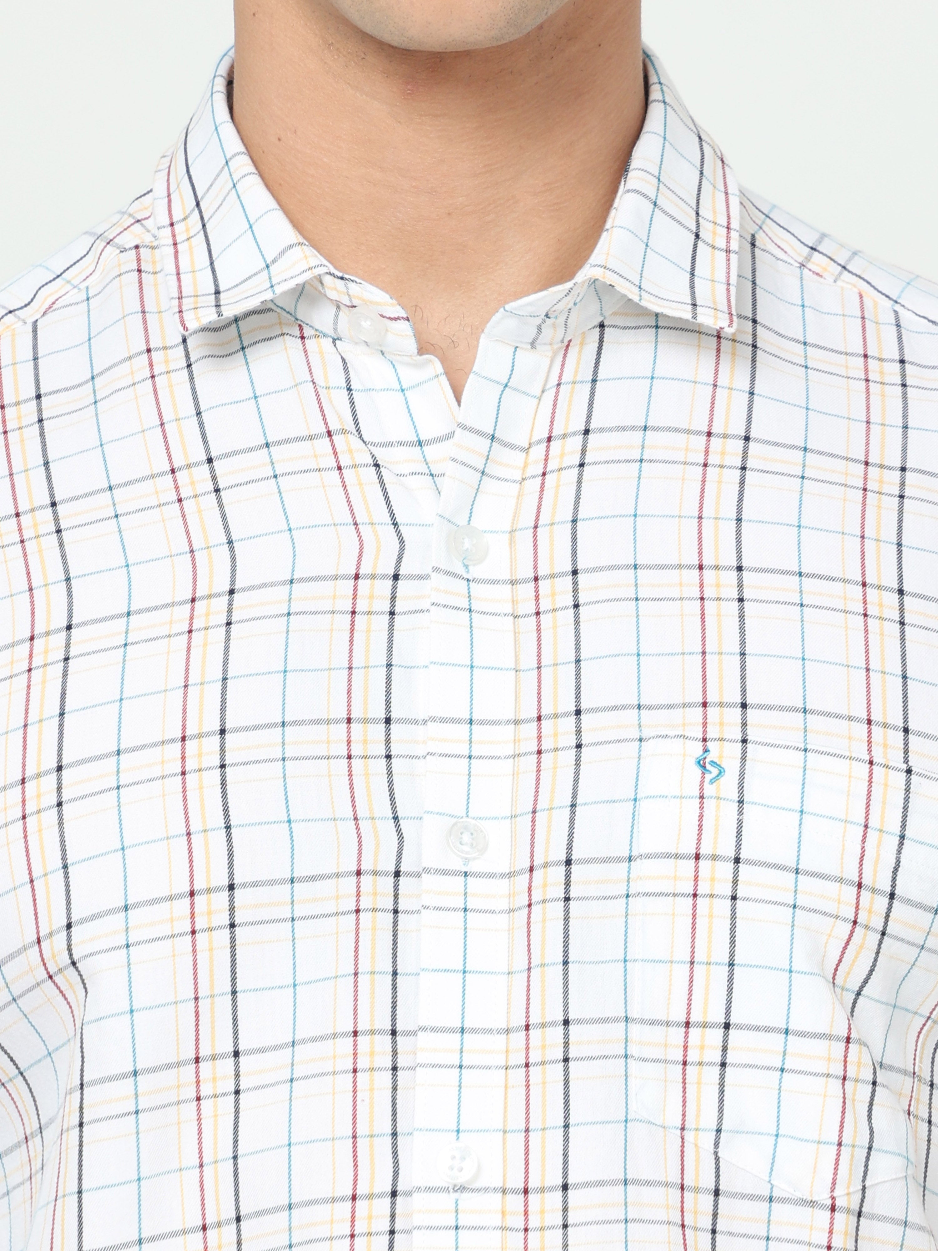 Classic Polo Mens Cotton Full Sleeve Checked Slim Fit Polo Neck White Color Woven Shirt | SO1-97 A-FS-CHK