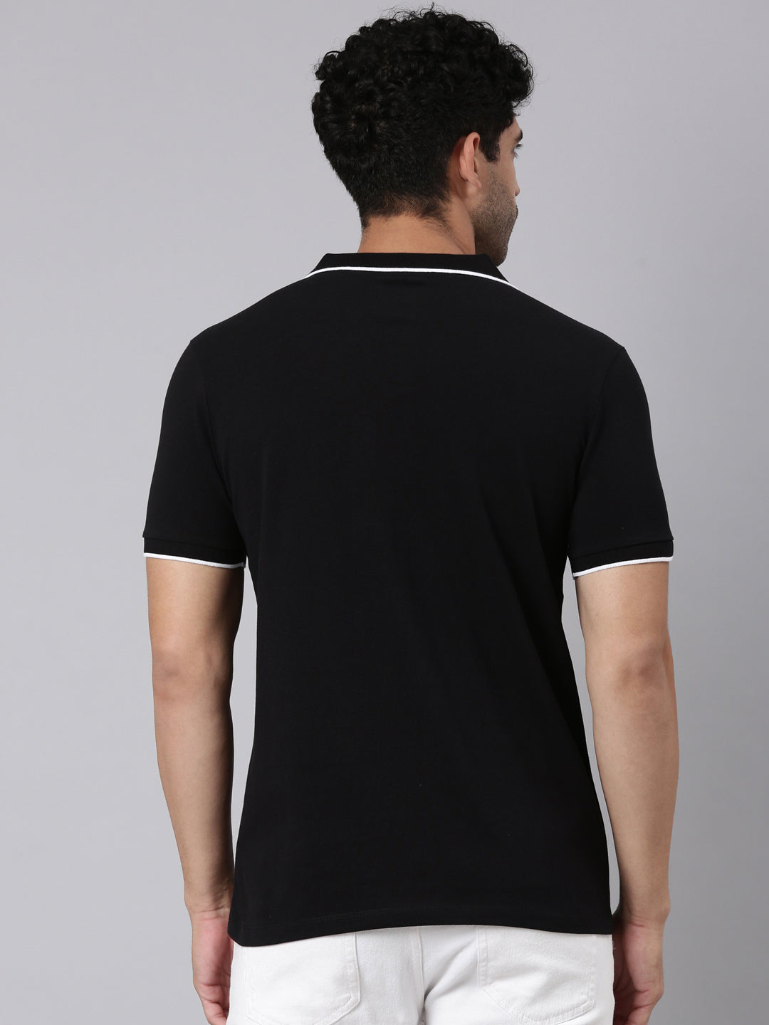 Classic Polo Men's Half Sleeve Black Polo Neck Slim Fit Solid Cotton Blend T-Shirt | RAVE POLO - 03 A SF P