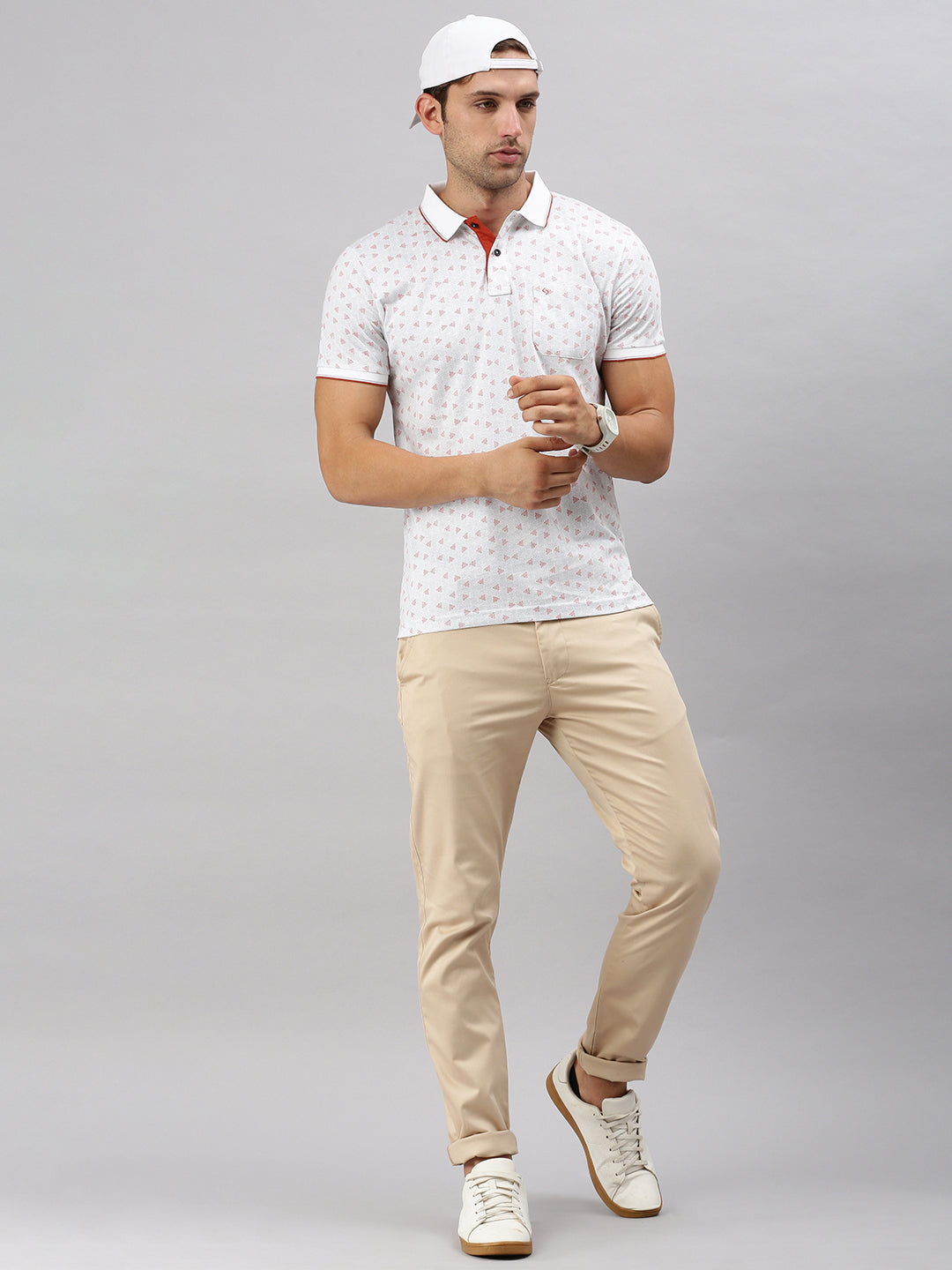 Classic Polo Men's Printed Lt.Grey Cotton Slim Fit Half Sleeve T-Shirt | BELLO - 290 A SF P