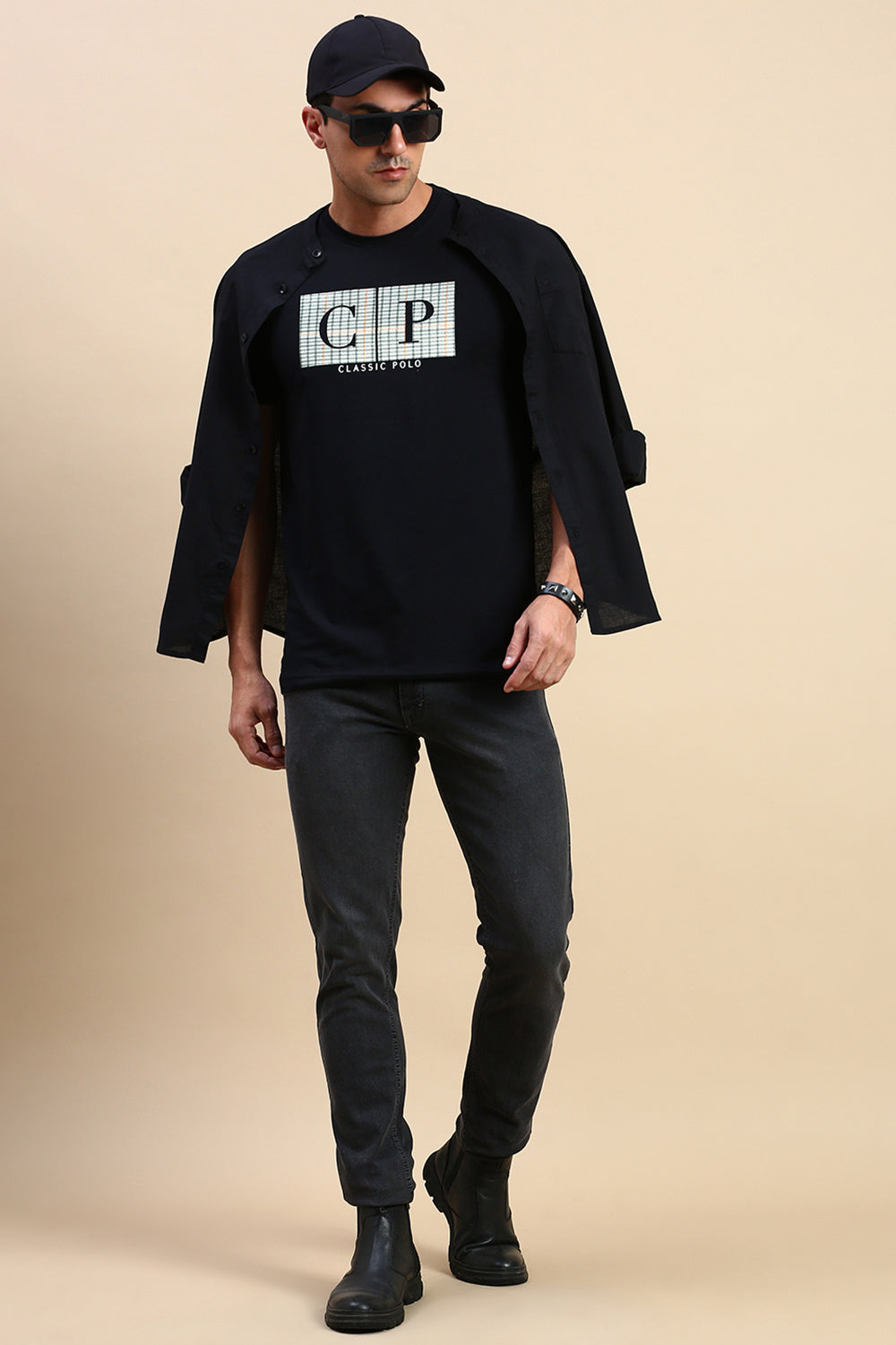 Classic Polo Men's Half Sleeve Black Crew Neck Slim Fit Printed T-Shirt | ELITE-CREW-21 A SF C