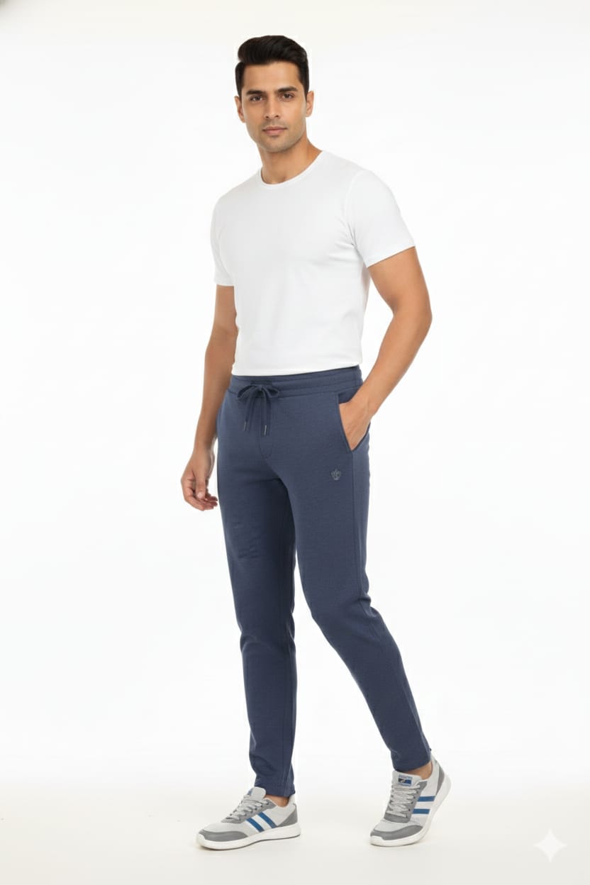 Classic Polo Men's Denim Melange Solid Cotton Slim Fit Trackpant | CR-INOX-DENIM MEL