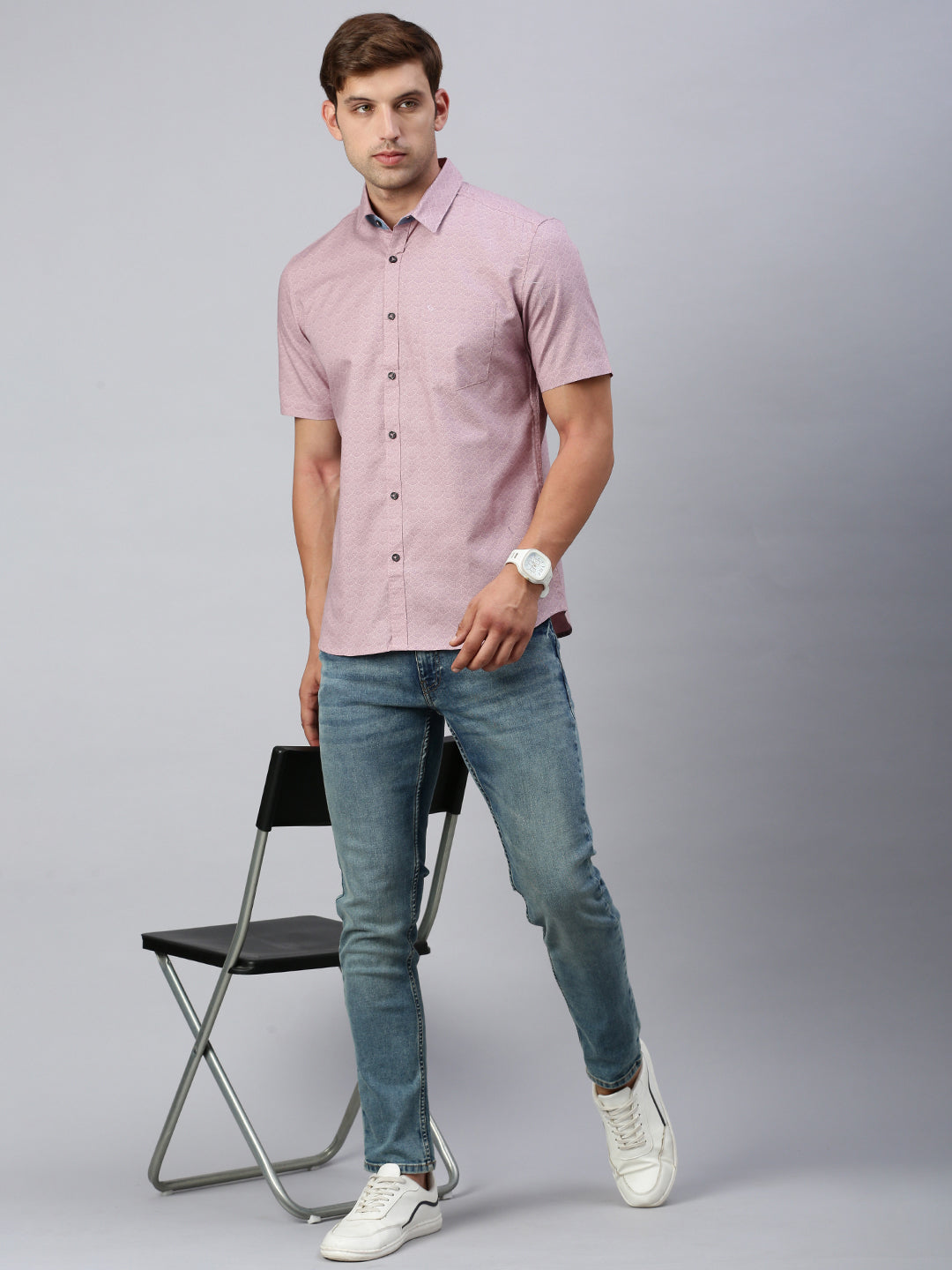 Classic Polo Men's Half Sleeve Dark Pink Slim Fit Printed Casual Shirt | SP2-CL-12 B-HS-PRT-SF