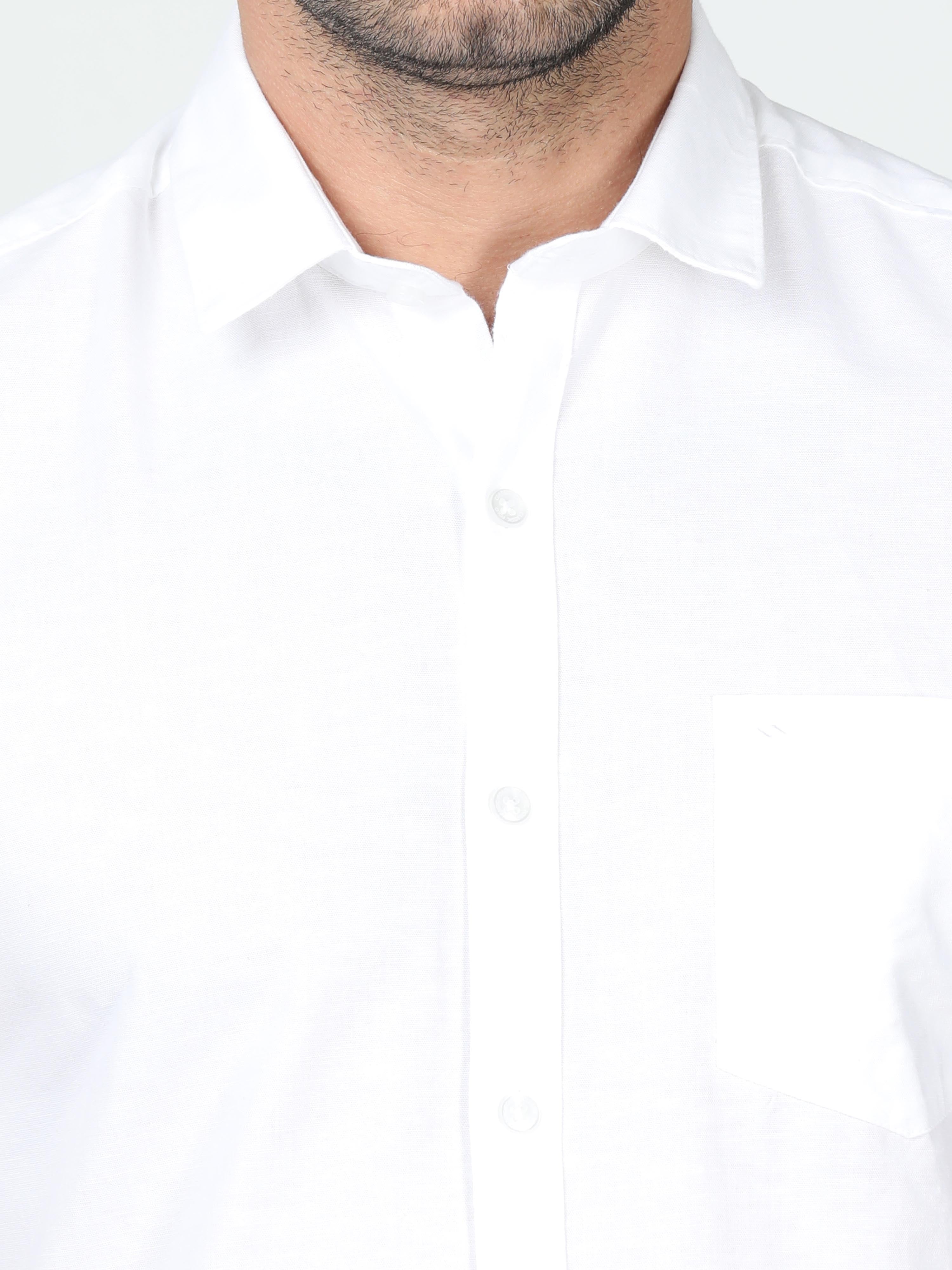 Classic Polo Mens Linen Cotton Half Sleeve Slim Fit Polo Neck White Color Woven Shirt | Linen - 12 A-HS-SLD-SF