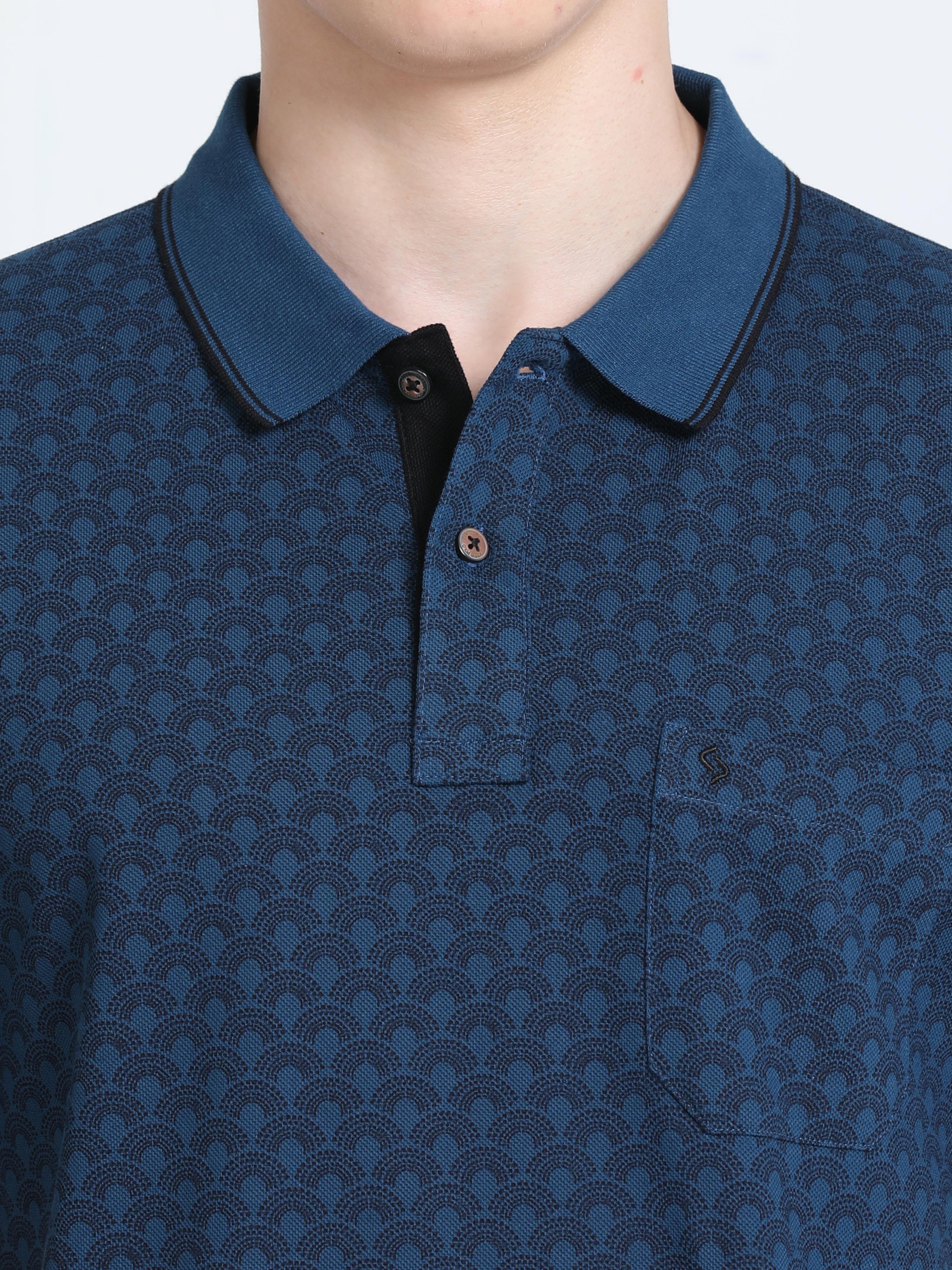 Classic Polo Mens Cotton Half Sleeves Floral Slim Fit Polo Neck Dark Blue Color T-Shirt | Beau - 225 A Sf P