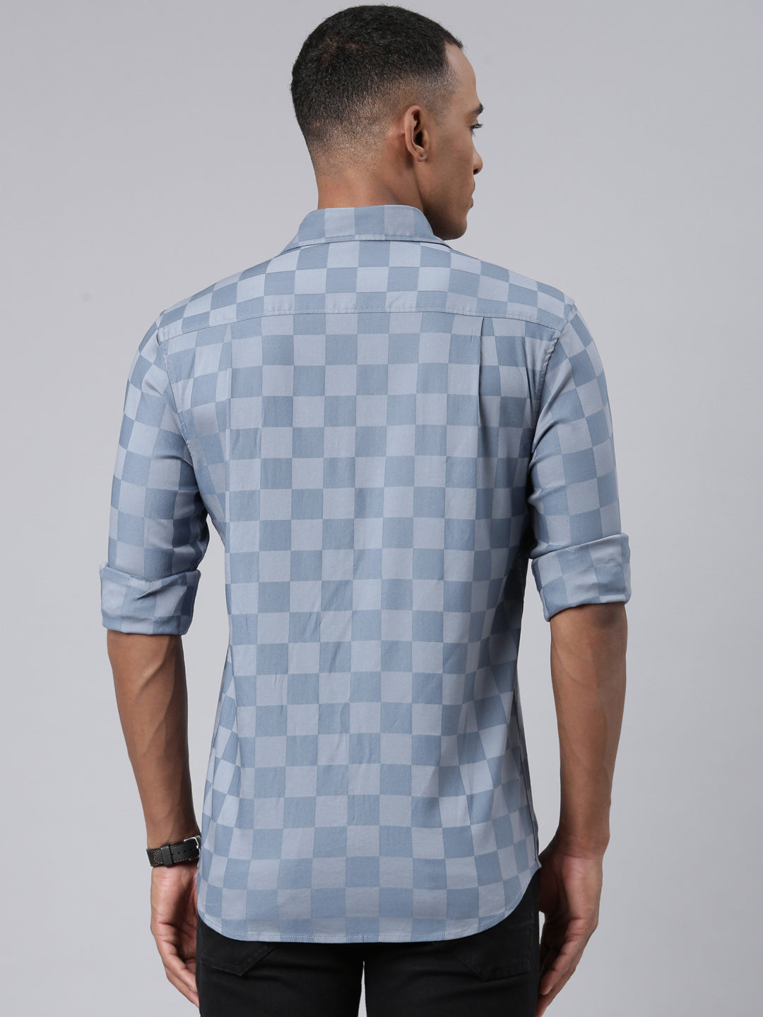 Classic Polo Mens Checks Blue/Grey Polo Neck Woven Slim Fit Shirt | SO2-110 A-FS-CHK-SF