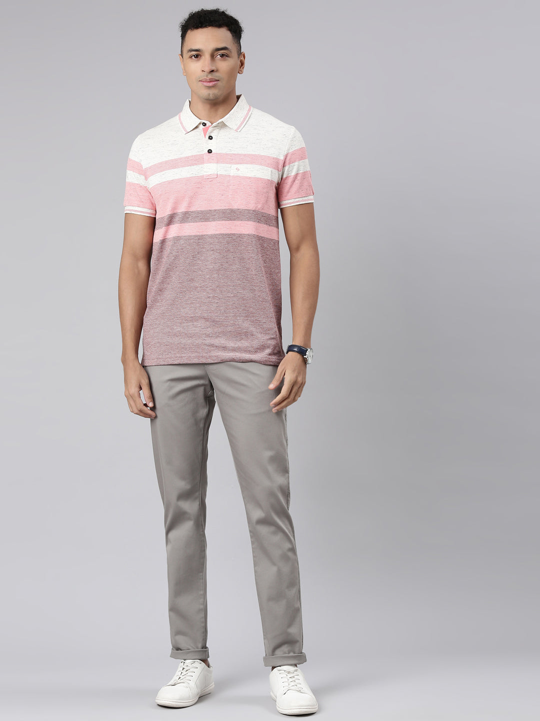 Classic Polo Men's Half Sleeve White/Maroon Polo Neck Cotton Blend Slim Fit T-Shirt | VTA - 272 A SF P