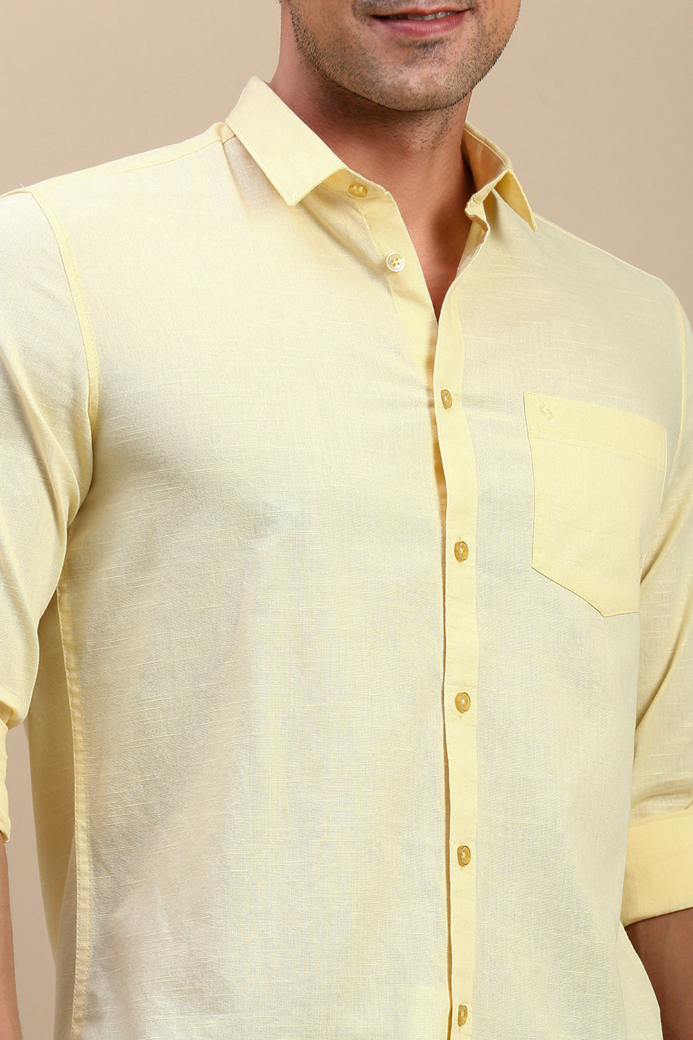 Classic Polo Men's Full Sleeve Lt.Yellow Polo Neck Slim Fit Solid Casual Shirt | TOY-TRALIX-CREAM SF FS