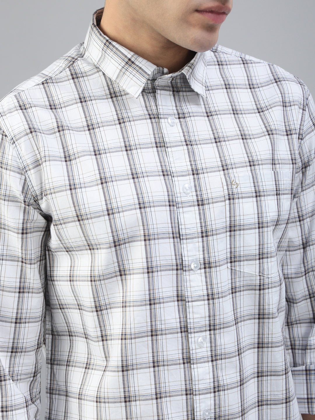 Classic Polo Men's Full Sleeve White/Dark Blue Polo Neck Slim Fit Checked Shirt||SQ1-CL-64 B-FS-CHK-SF