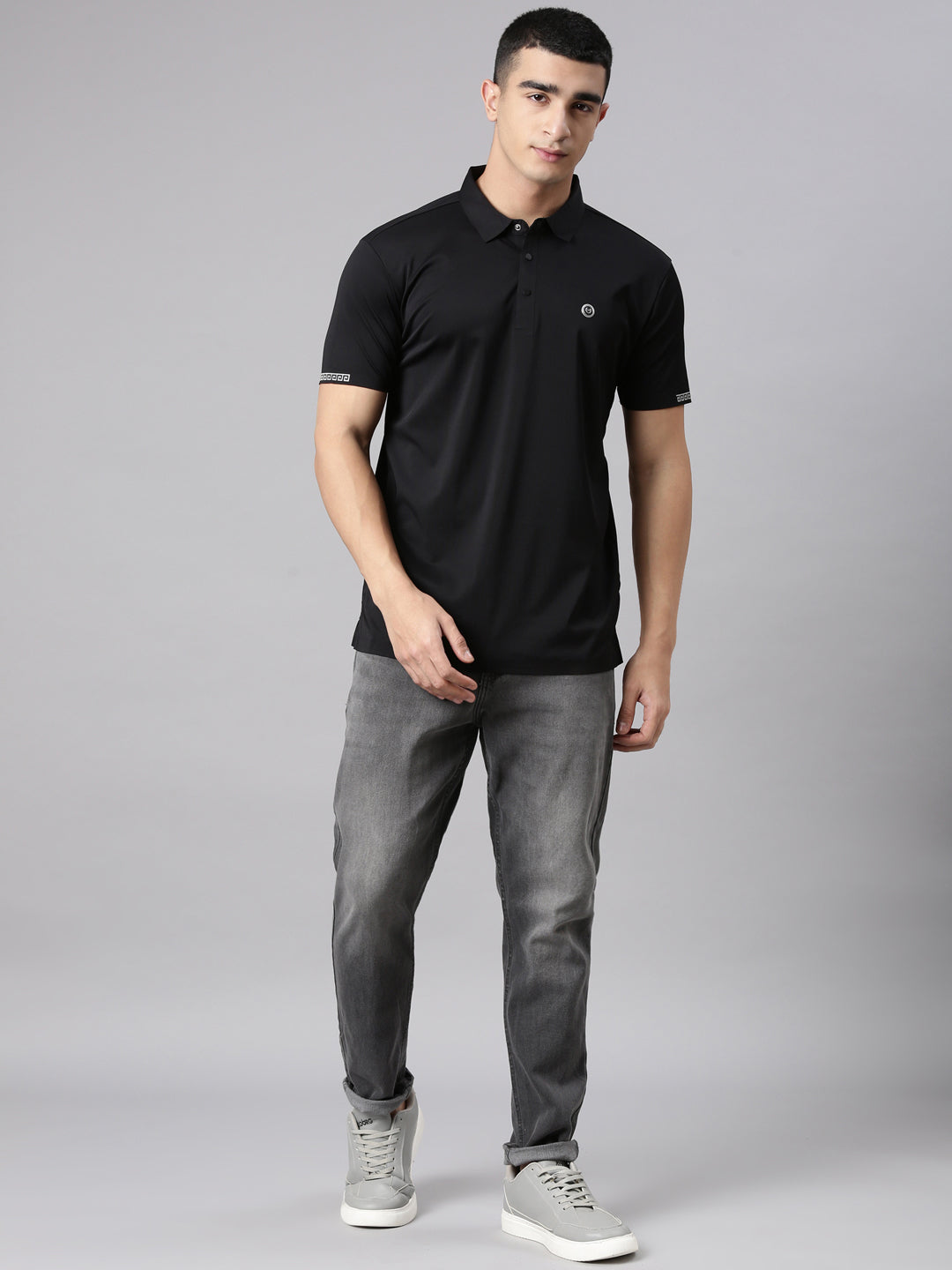 Classic Polo Men's Half Sleeve Black Polo Neck Slim Fit Solid Premium Cotton T-Shirt | UNICO - 166 SF P